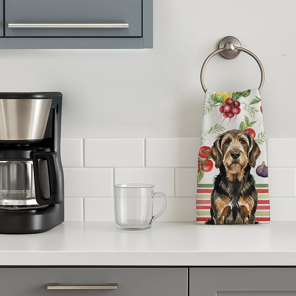 Black and Tan Otterhound Vegetables Kitchen Towel Velour Plush Front and Cotton Loop Back Machine Washable