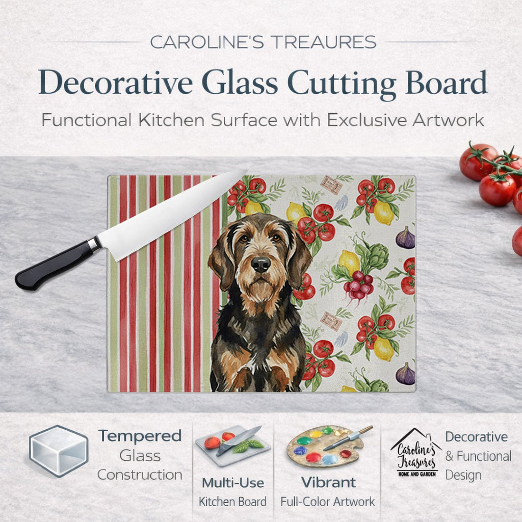 Black and Tan Otterhound Vegetables Cutting Board Tempered Glass Kitchen Cutting Surface, Heat Resistant Chopping, Non-Slip Feet, Food Prep & Serving