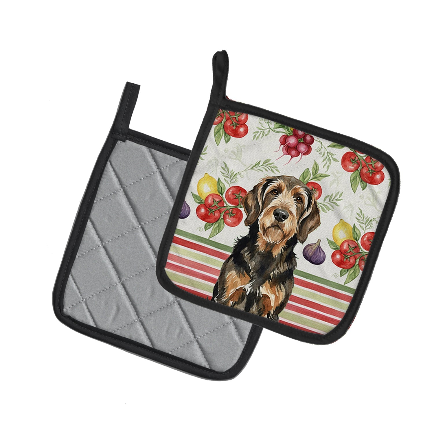 Black and Tan Otterhound Vegetables Pot Holder Set of 2 Heat Resistant Quilted Hot Pads 7.5 x 7.5 Inch, Insulated Kitchen Trivets for Cooking & Baking