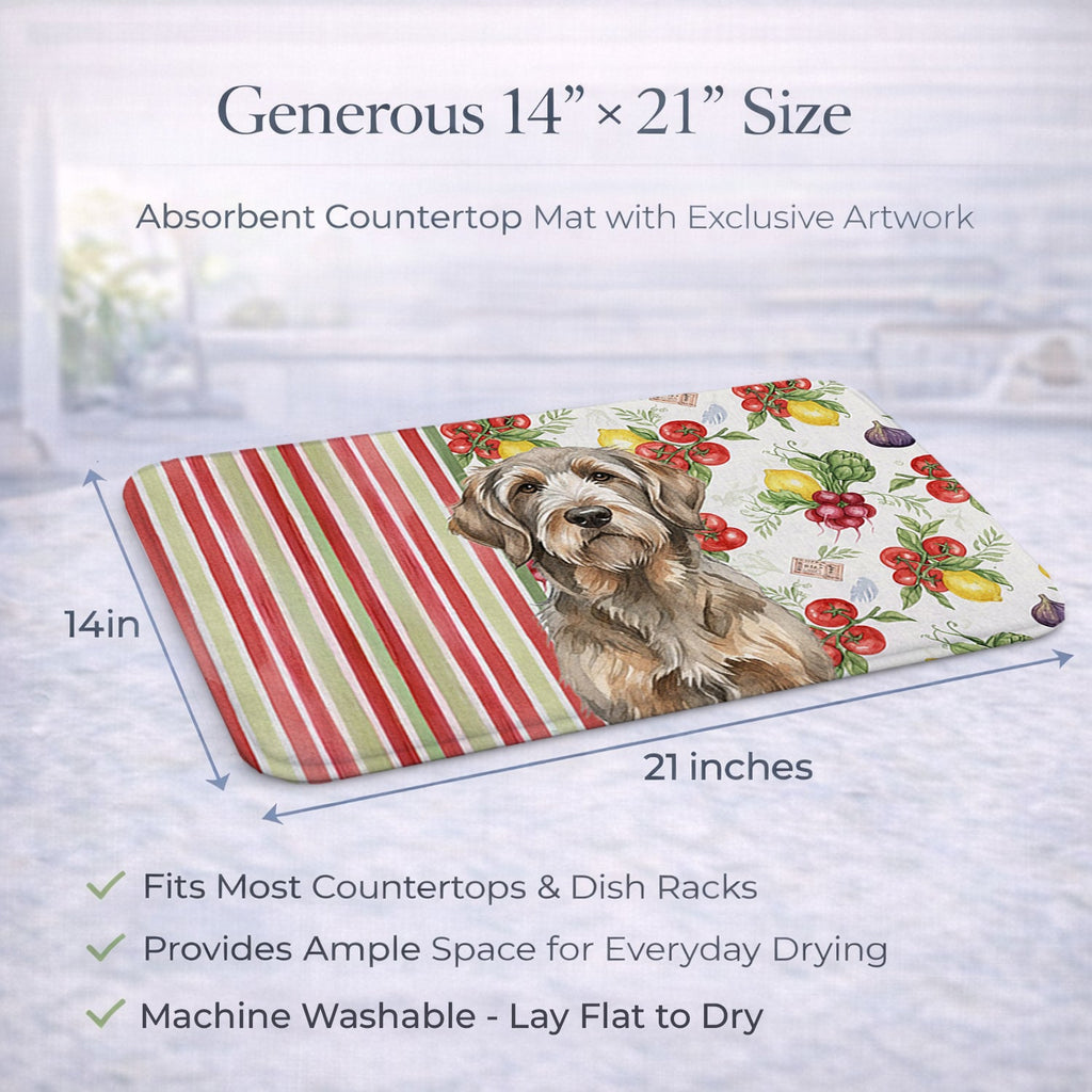 Grizzle and Tan Otterhound Vegetables Dish Drying Mat Absorbent Dish Drying Mat Pad for Kitchen Counter Dish Drainer Mat for Countertop, 14 x 21", Multicolor