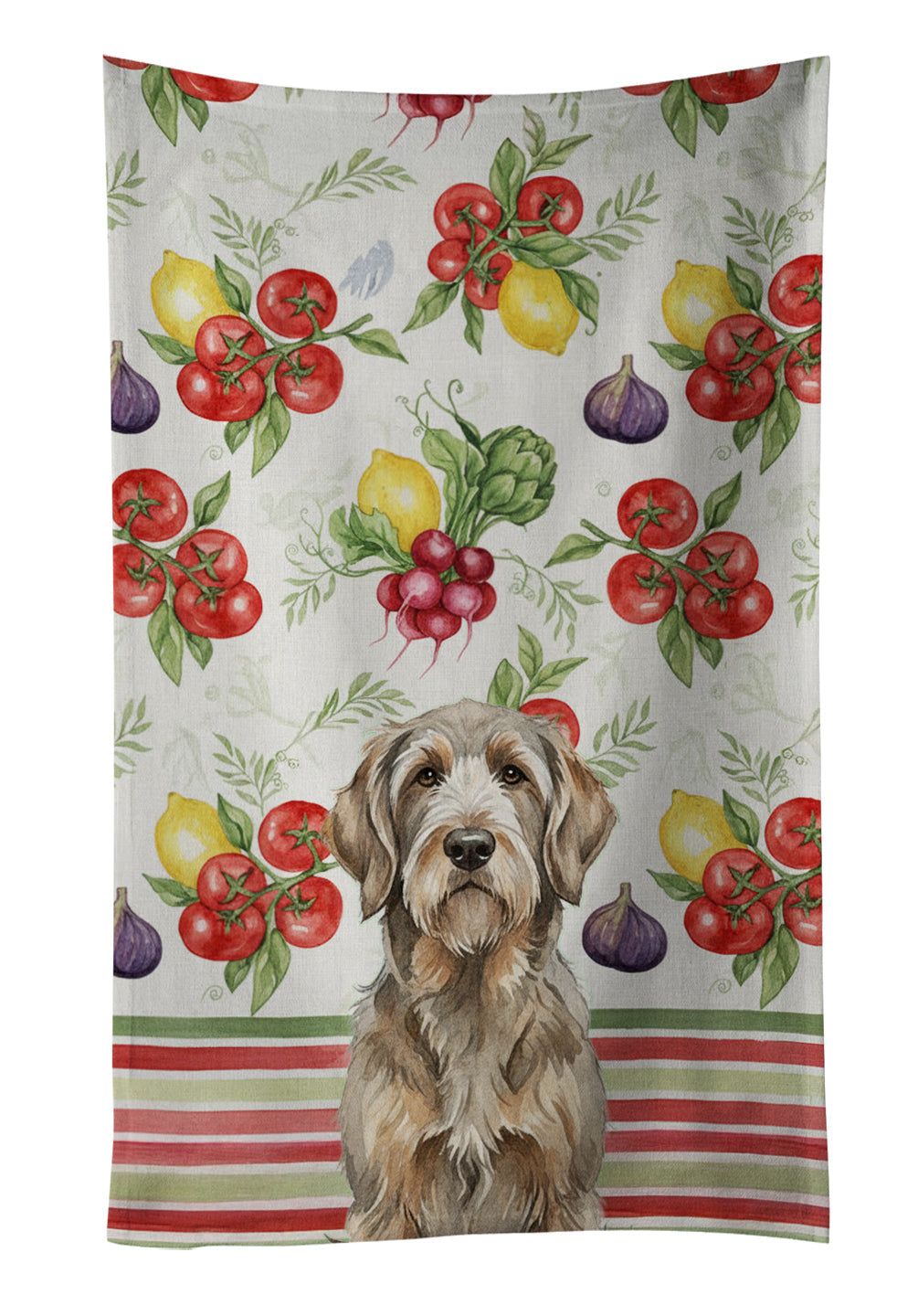 Grizzle and Tan Otterhound Vegetables Kitchen Towel Velour Plush Front and Cotton Loop Back Machine Washable