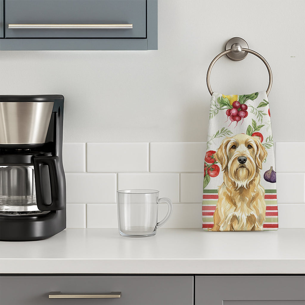 Wheaten and Tan Otterhound Vegetables Kitchen Towel Velour Plush Front and Cotton Loop Back Machine Washable