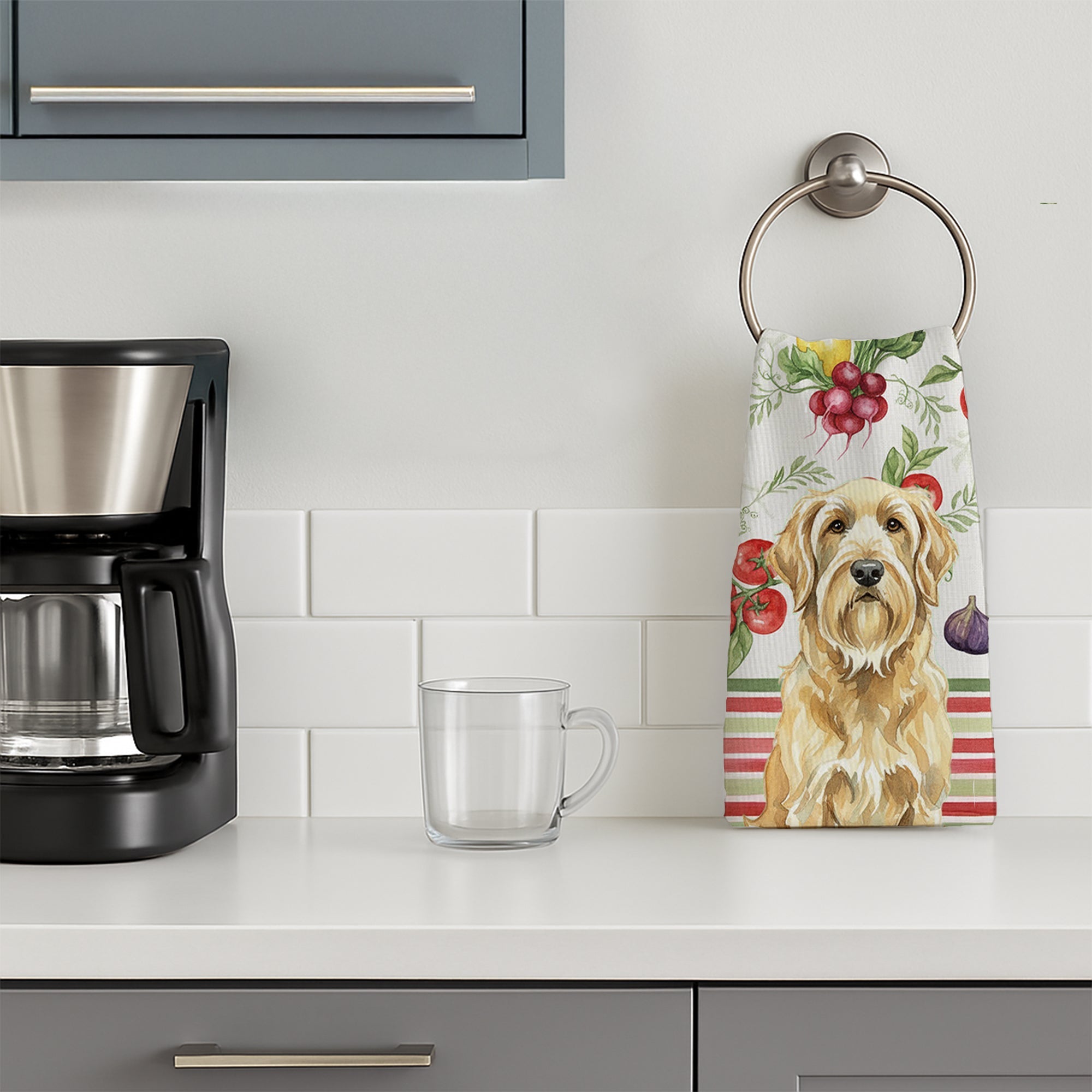 Wheaten and Tan Otterhound Vegetables Kitchen Towel Velour Plush Front and Cotton Loop Back Machine Washable