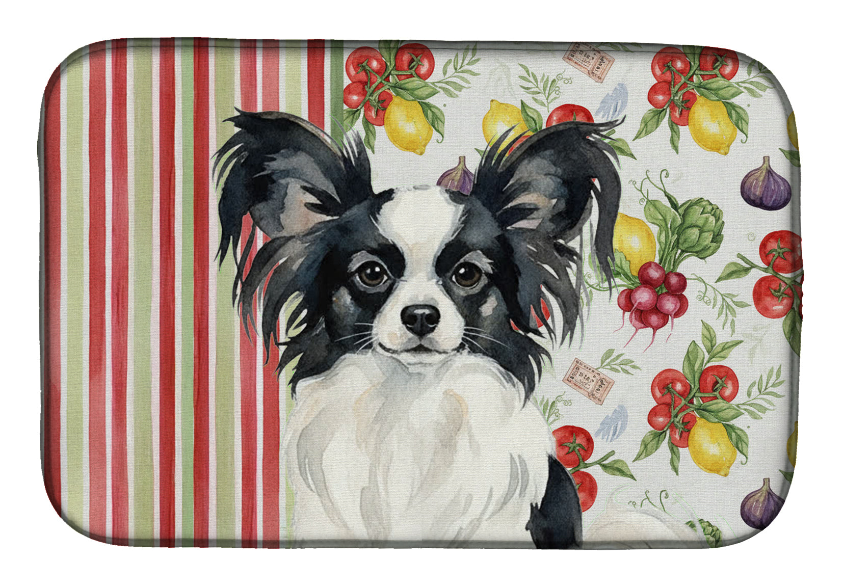 Black and White Papillon Vegetables Dish Drying Mat Absorbent Dish Drying Mat Pad for Kitchen Counter Dish Drainer Mat for Countertop, 14 x 21", Multicolor