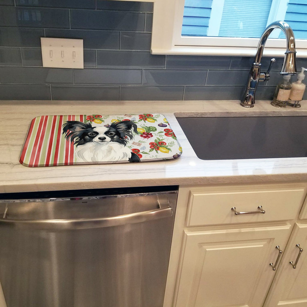 Black and White Papillon Vegetables Dish Drying Mat Absorbent Dish Drying Mat Pad for Kitchen Counter Dish Drainer Mat for Countertop, 14 x 21", Multicolor