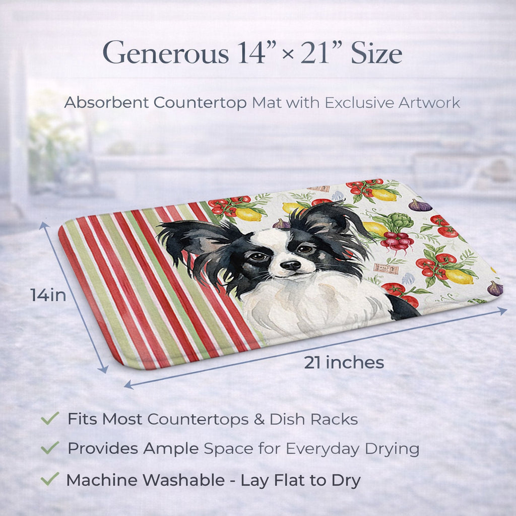 Black and White Papillon Vegetables Dish Drying Mat Absorbent Dish Drying Mat Pad for Kitchen Counter Dish Drainer Mat for Countertop, 14 x 21", Multicolor