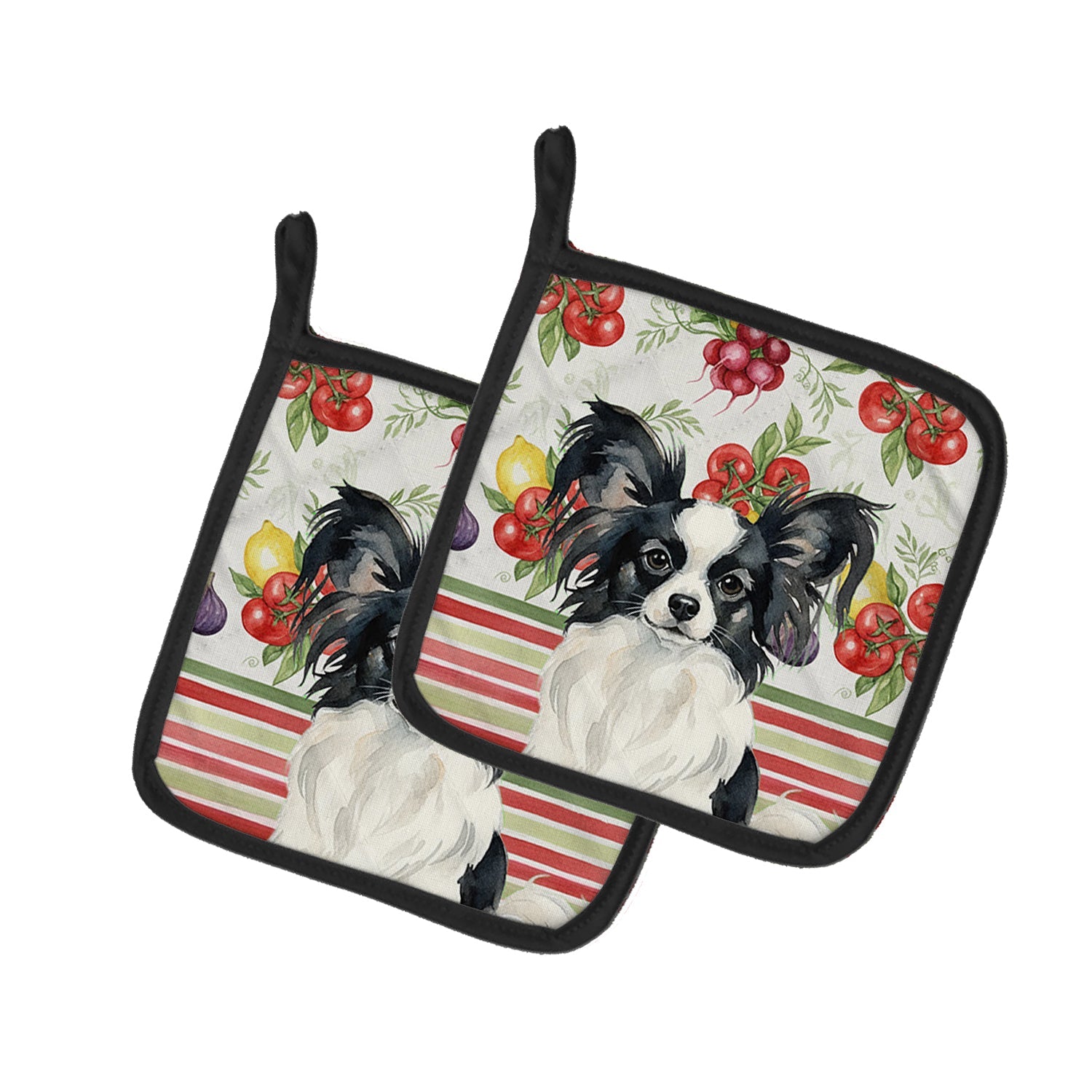 Black and White Papillon Vegetables Pot Holder Set of 2 Heat Resistant Quilted Hot Pads 7.5 x 7.5 Inch, Insulated Kitchen Trivets for Cooking & Baking