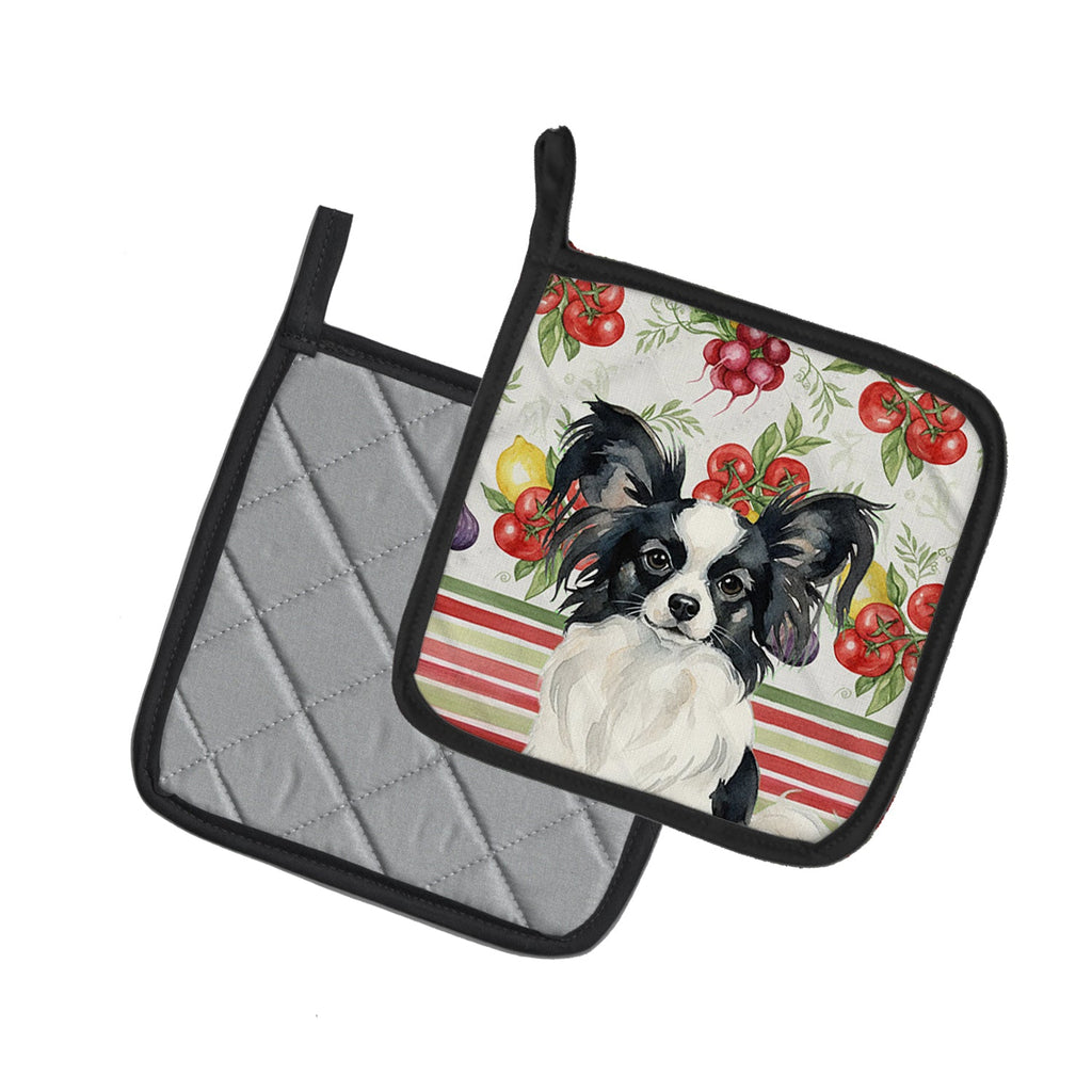 Black and White Papillon Vegetables Pot Holder Set of 2 Heat Resistant Quilted Hot Pads 7.5 x 7.5 Inch, Insulated Kitchen Trivets for Cooking & Baking