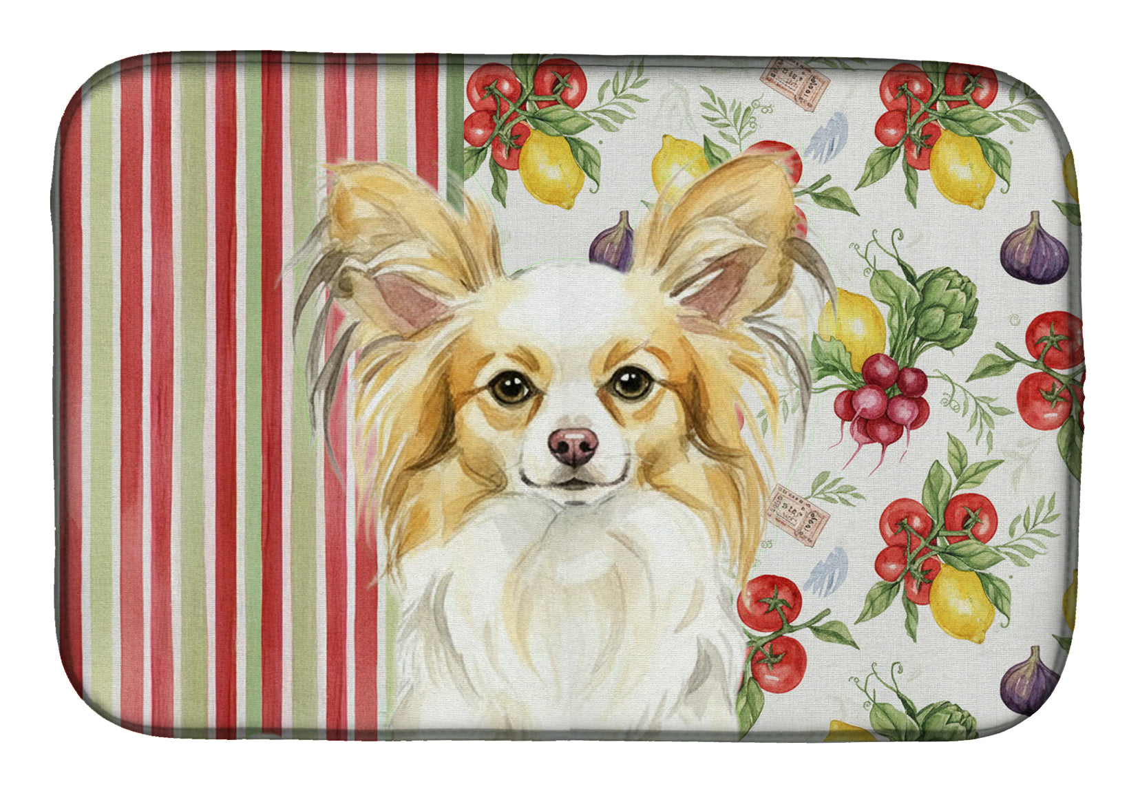 Lemon and White Papillon Vegetables Dish Drying Mat Absorbent Dish Drying Mat Pad for Kitchen Counter Dish Drainer Mat for Countertop, 14 x 21", Multicolor