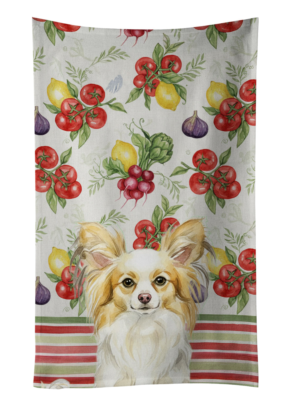 Lemon and White Papillon Vegetables Kitchen Towel Velour Plush Front and Cotton Loop Back Machine Washable
