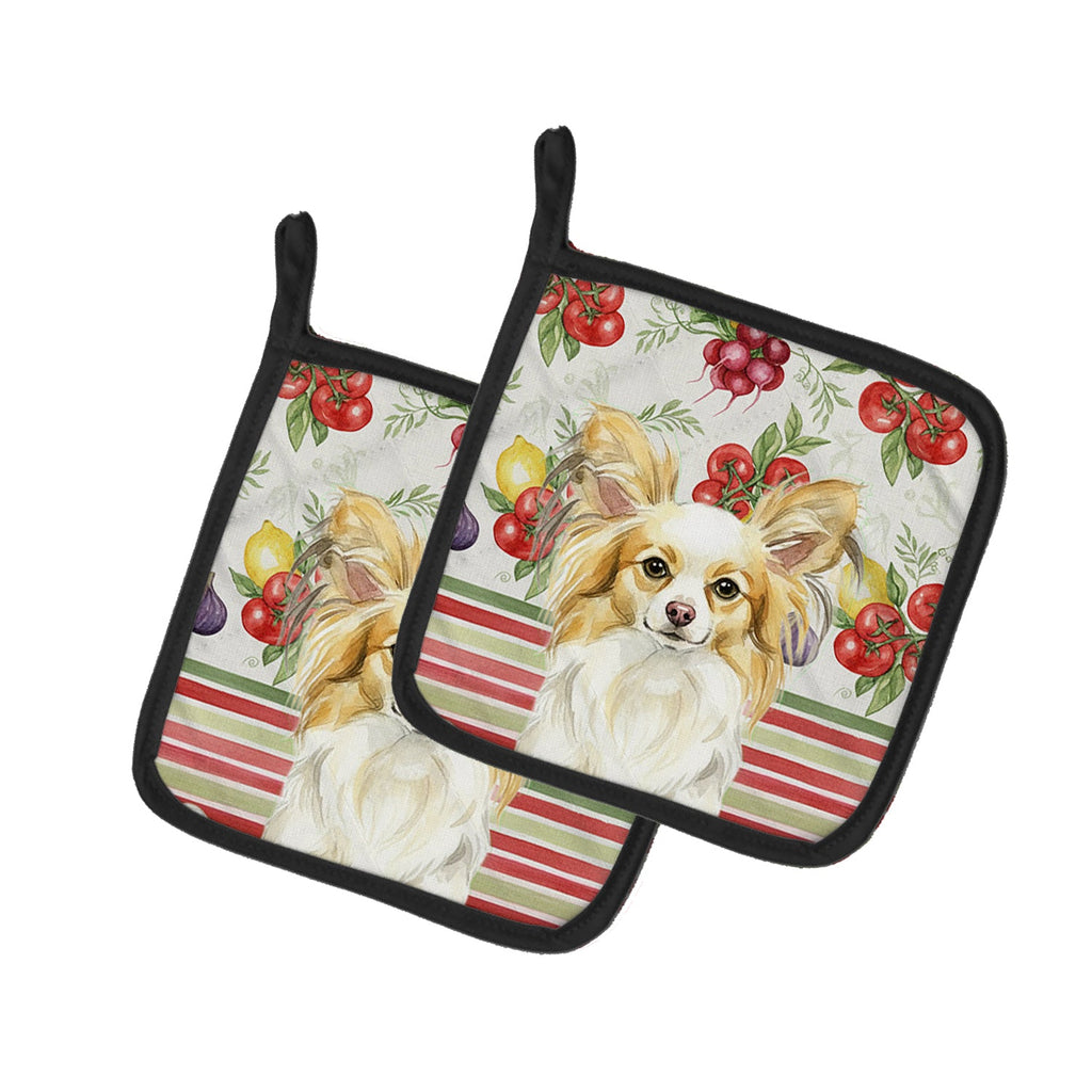 Lemon and White Papillon Vegetables Pot Holder Set of 2 Heat Resistant Quilted Hot Pads 7.5 x 7.5 Inch, Insulated Kitchen Trivets for Cooking & Baking