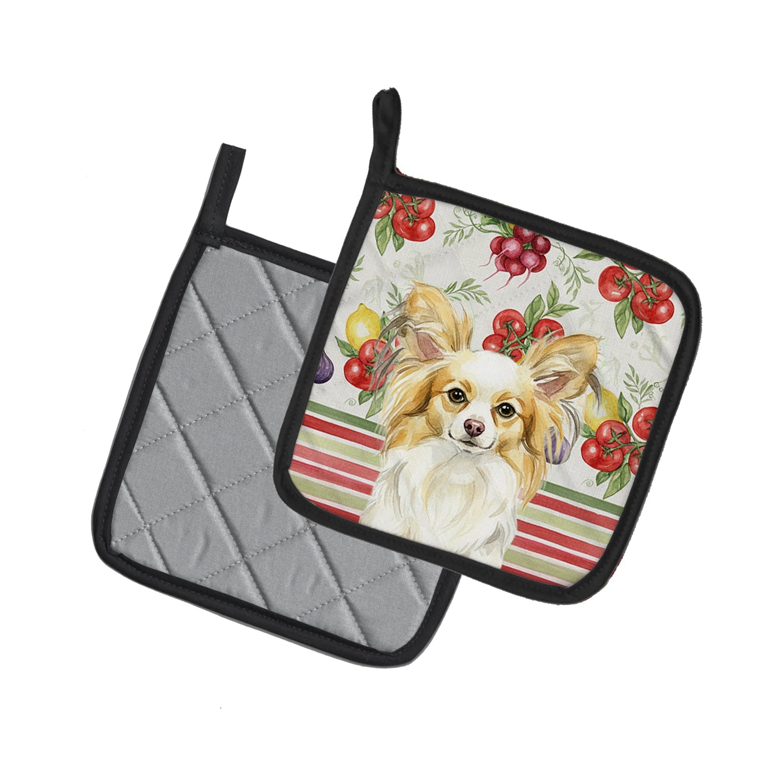 Lemon and White Papillon Vegetables Pot Holder Set of 2 Heat Resistant Quilted Hot Pads 7.5 x 7.5 Inch, Insulated Kitchen Trivets for Cooking & Baking