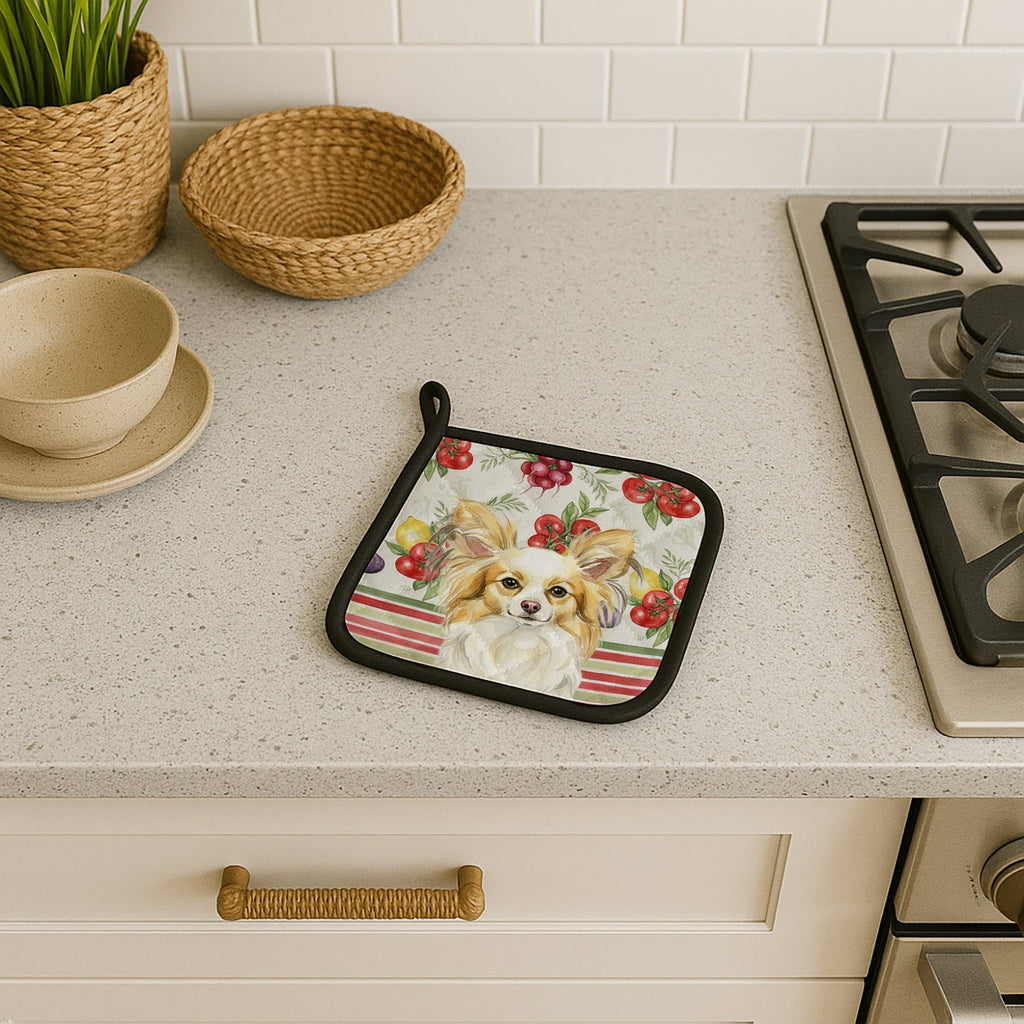 Lemon and White Papillon Vegetables Pot Holder Set of 2 Heat Resistant Quilted Hot Pads 7.5 x 7.5 Inch, Insulated Kitchen Trivets for Cooking & Baking