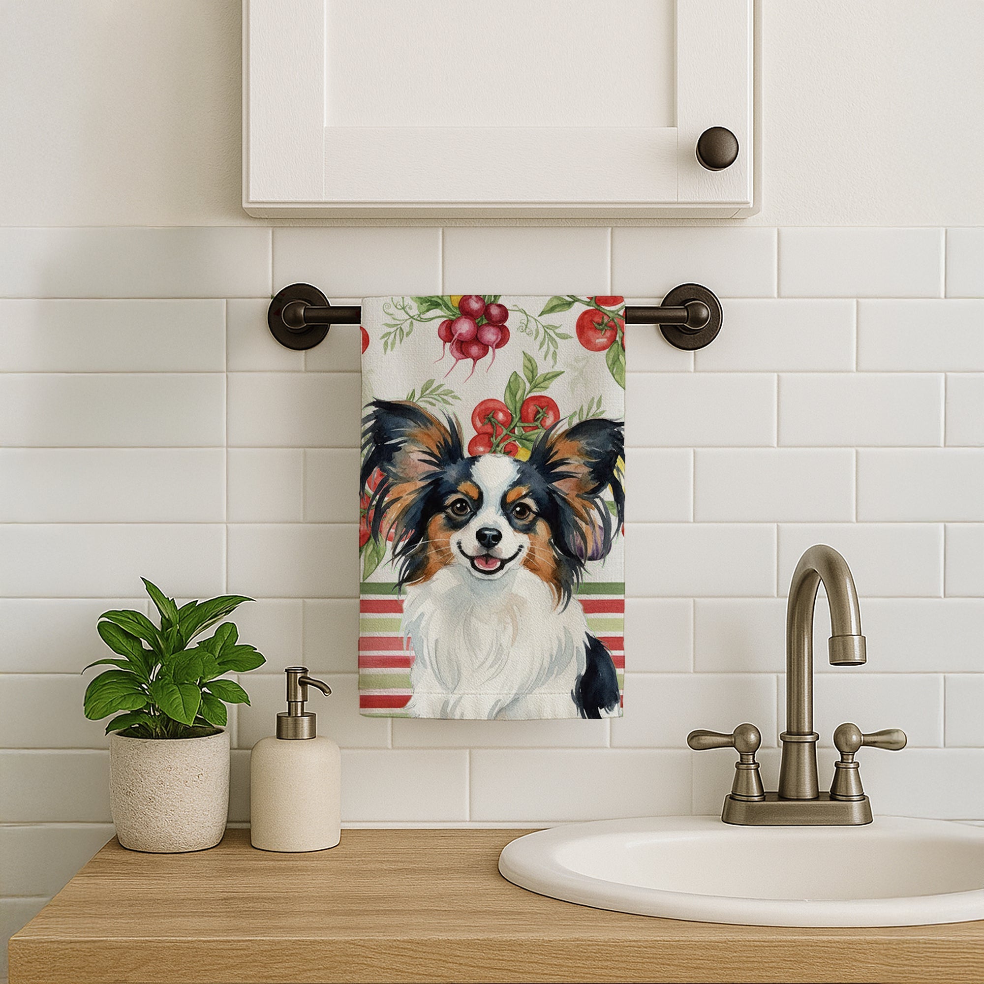 Tricoilor Papillon Vegetables Kitchen Towel Velour Plush Front and Cotton Loop Back Machine Washable