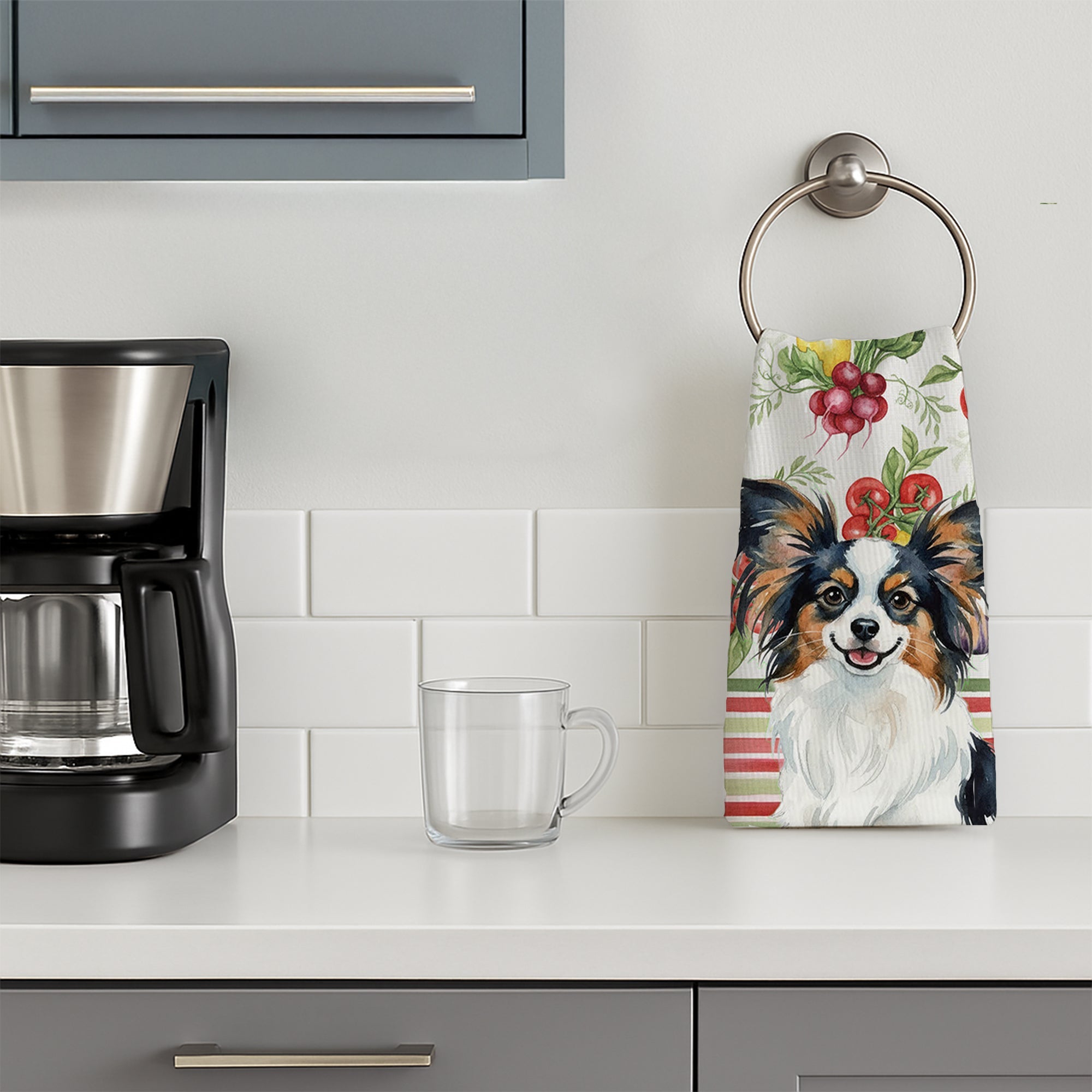 Tricoilor Papillon Vegetables Kitchen Towel Velour Plush Front and Cotton Loop Back Machine Washable