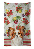 White with Red Papillon Vegetables Kitchen Towel Velour Plush Front and Cotton Loop Back Machine Washable