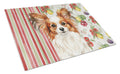White with Red Papillon Vegetables Cutting Board Tempered Glass Kitchen Cutting Surface, Heat Resistant Chopping, Non-Slip Feet, Food Prep & Serving