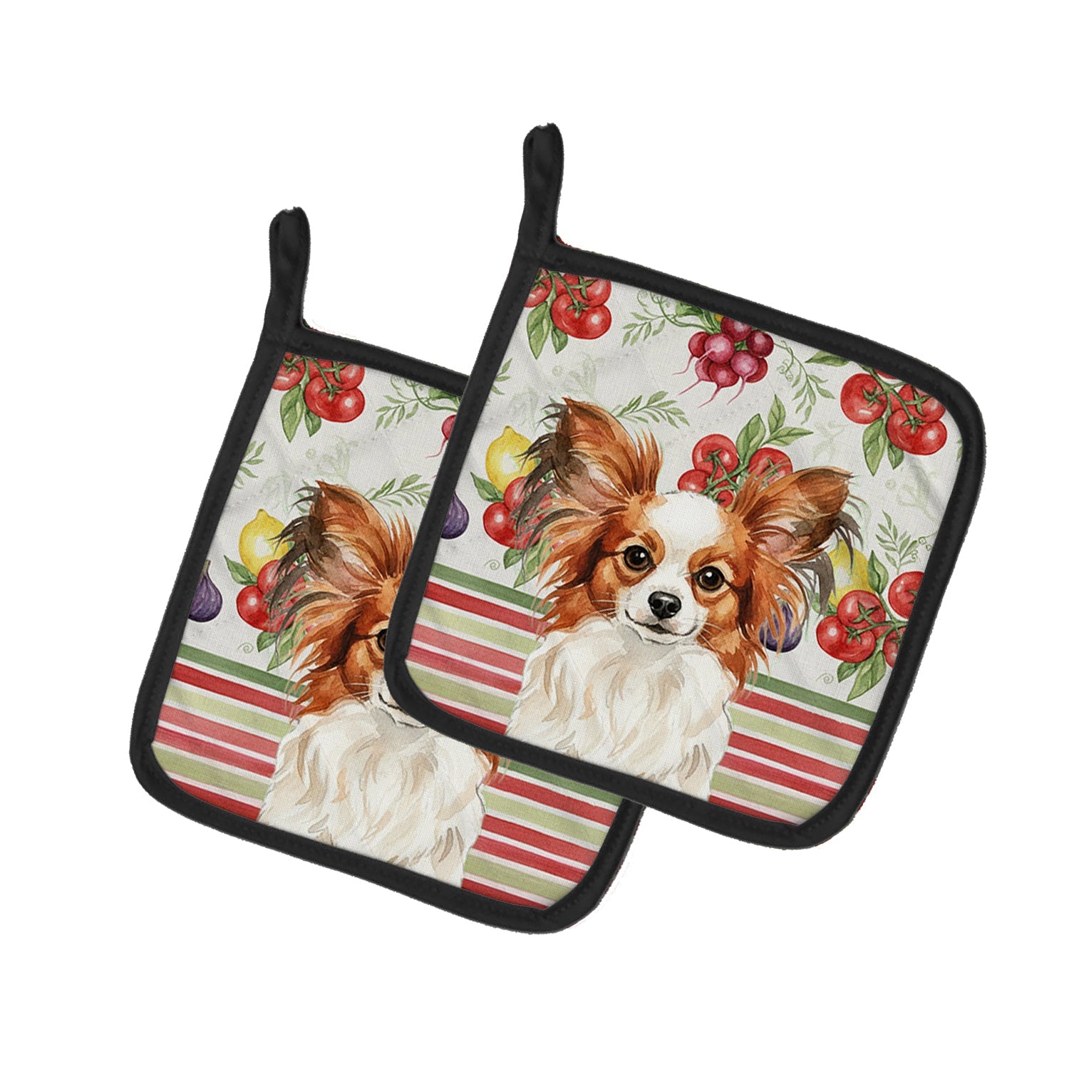 White with Red Papillon Vegetables Pot Holder Set of 2 Heat Resistant Quilted Hot Pads 7.5 x 7.5 Inch, Insulated Kitchen Trivets for Cooking & Baking