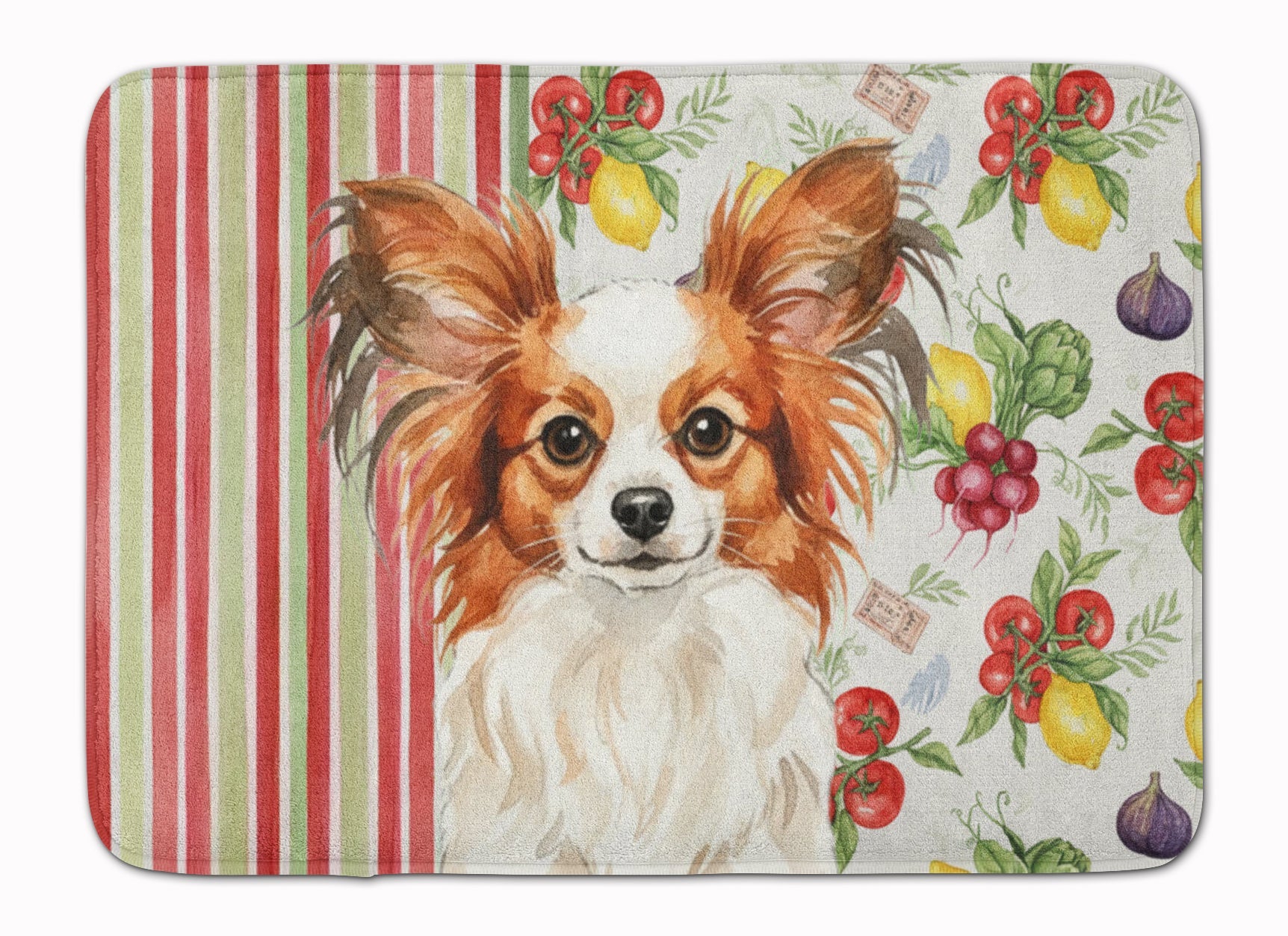 White with Red Papillon Vegetables Memory Foam Kitchen Mat Machine Washable Anti-Fatigue Cushion Comfort Bath or Kitchen Rug