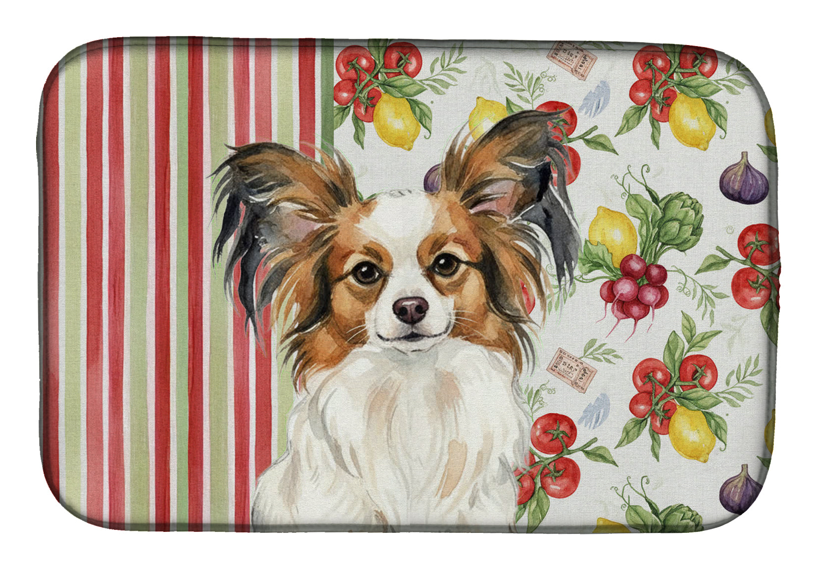 White with Sable Papillon Vegetables Dish Drying Mat Absorbent Dish Drying Mat Pad for Kitchen Counter Dish Drainer Mat for Countertop, 14 x 21", Multicolor