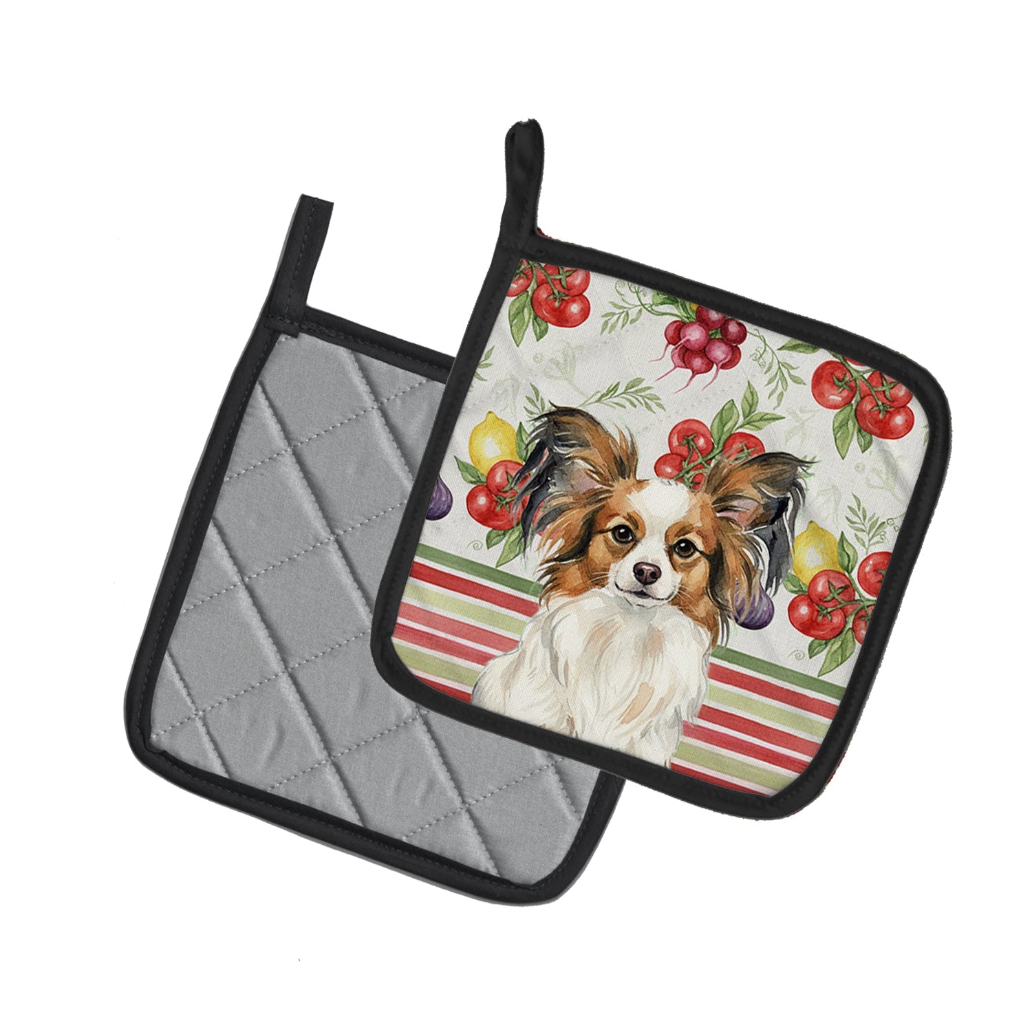 White with Sable Papillon Vegetables Pot Holder Set of 2 Heat Resistant Quilted Hot Pads 7.5 x 7.5 Inch, Insulated Kitchen Trivets for Cooking & Baking