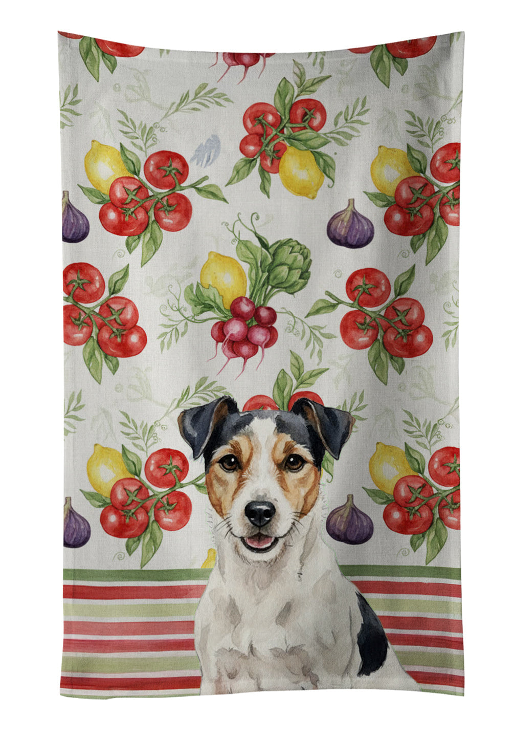 Parson Russell Terrier Vegetables Kitchen Towel Velour Plush Front and Cotton Loop Back Machine Washable