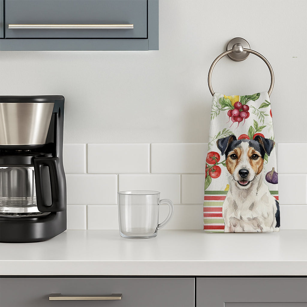 Parson Russell Terrier Vegetables Kitchen Towel Velour Plush Front and Cotton Loop Back Machine Washable