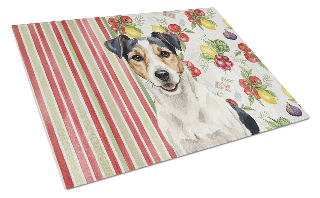 Parson Russell Terrier Vegetables Cutting Board Tempered Glass Kitchen Cutting Surface, Heat Resistant Chopping, Non-Slip Feet, Food Prep & Serving