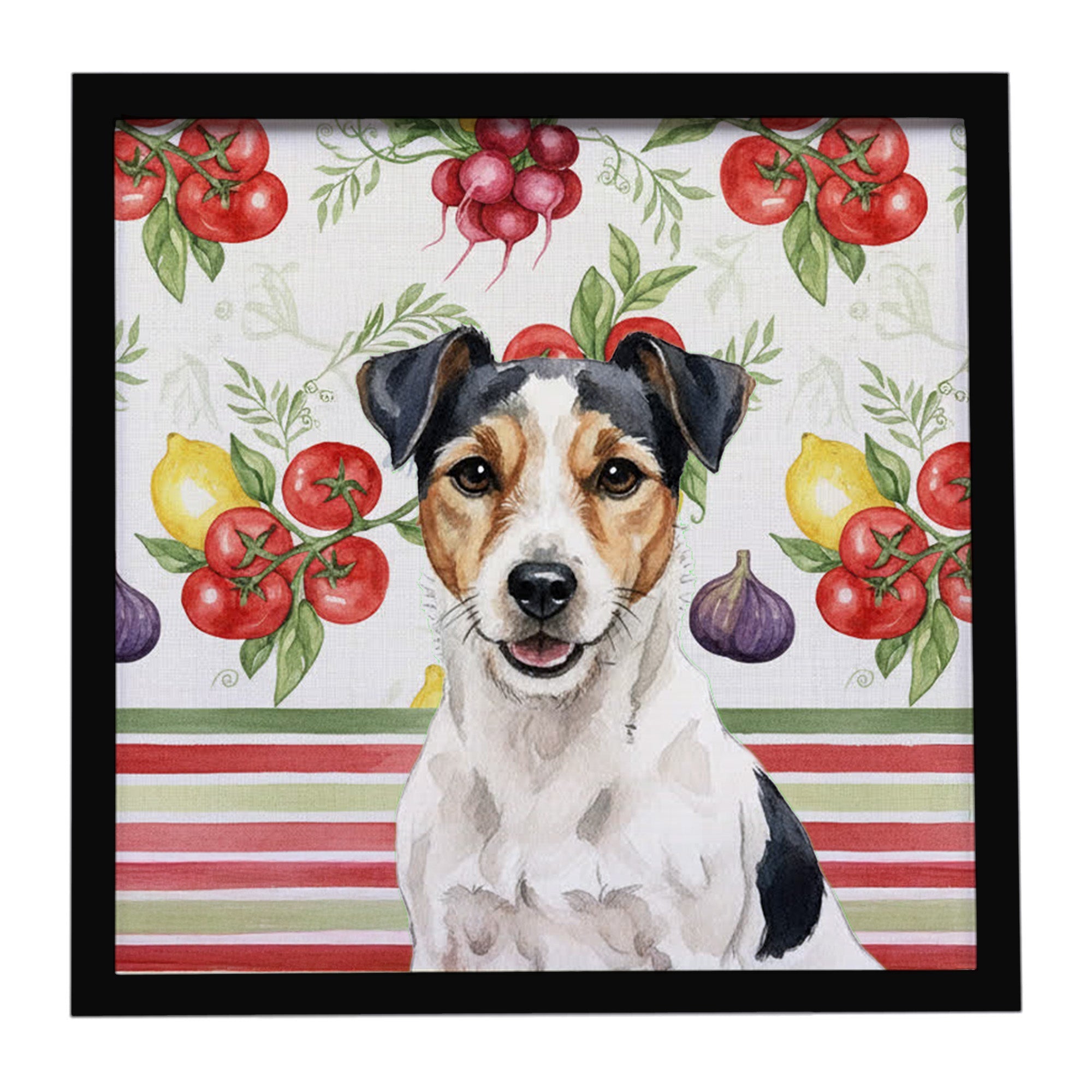 Parson Russell Terrier Vegetables Framed Metal Print Bathroom, Kitchen, Office, Home Decor Wall Art Ready to Hang, Square, 8X8
