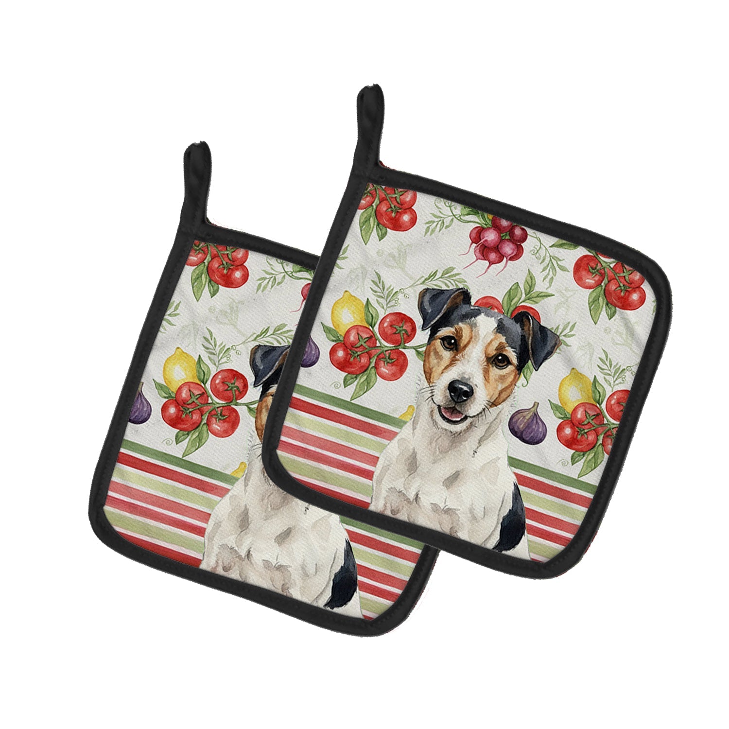 Parson Russell Terrier Vegetables Pot Holder Set of 2 Heat Resistant Quilted Hot Pads 7.5 x 7.5 Inch, Insulated Kitchen Trivets for Cooking & Baking