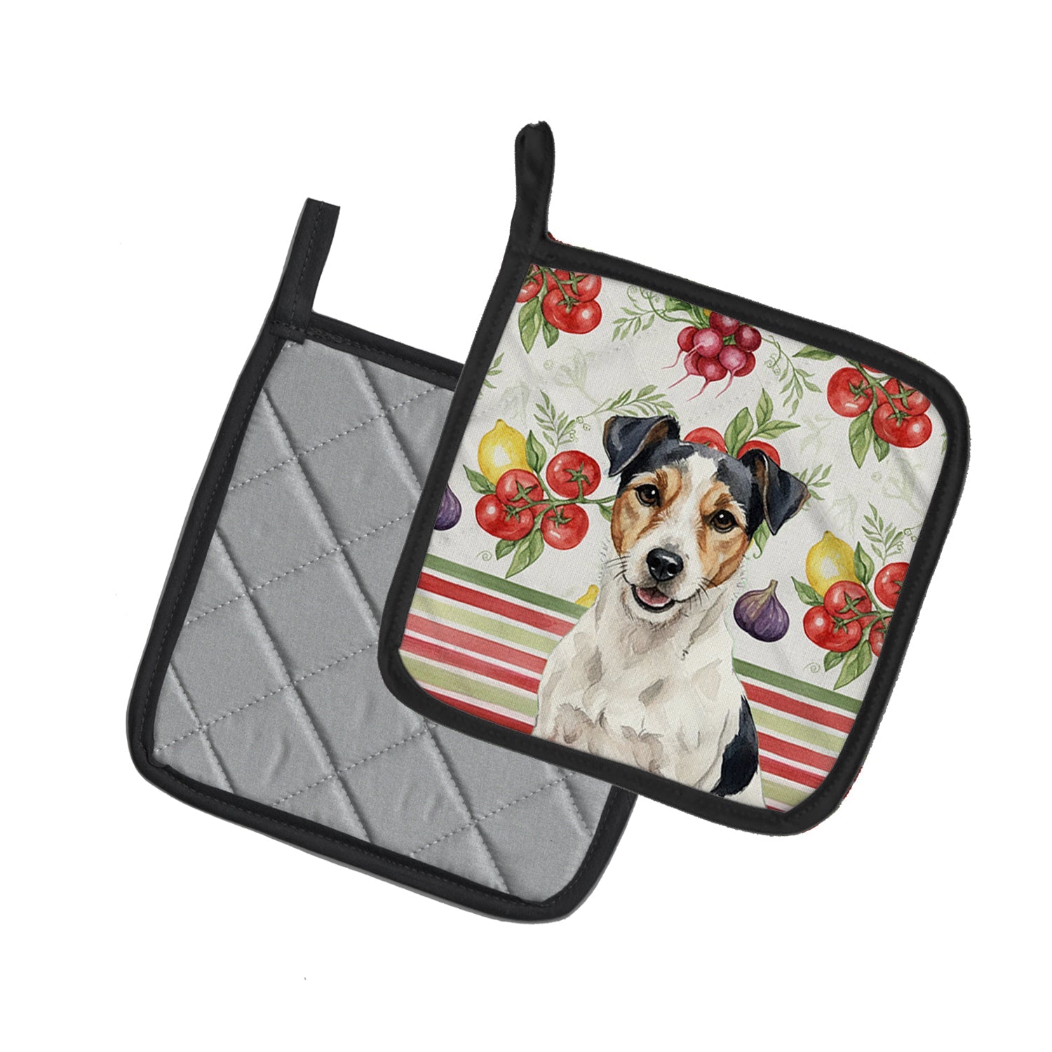 Parson Russell Terrier Vegetables Pot Holder Set of 2 Heat Resistant Quilted Hot Pads 7.5 x 7.5 Inch, Insulated Kitchen Trivets for Cooking & Baking