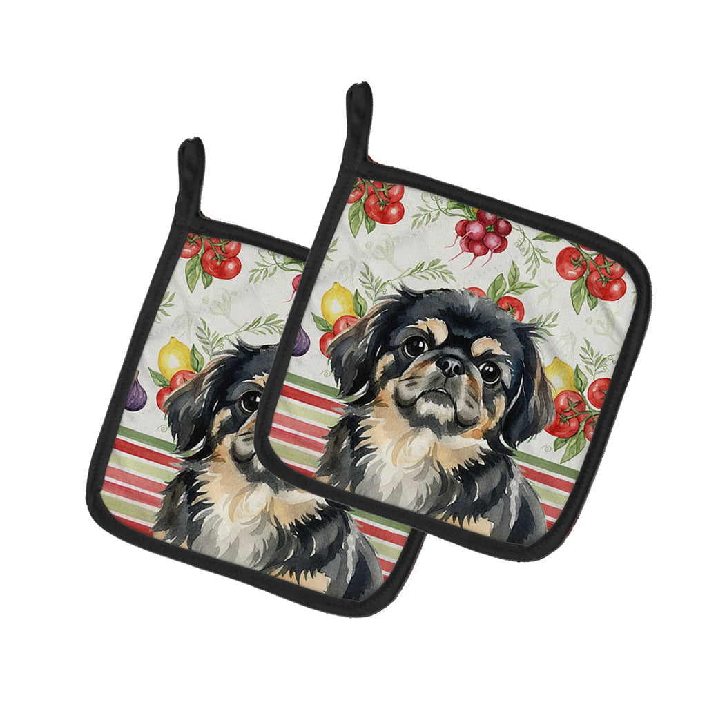 Black and Tan Pekingese Vegetables Pot Holder Set of 2 Heat Resistant Quilted Hot Pads 7.5 x 7.5 Inch, Insulated Kitchen Trivets for Cooking & Baking
