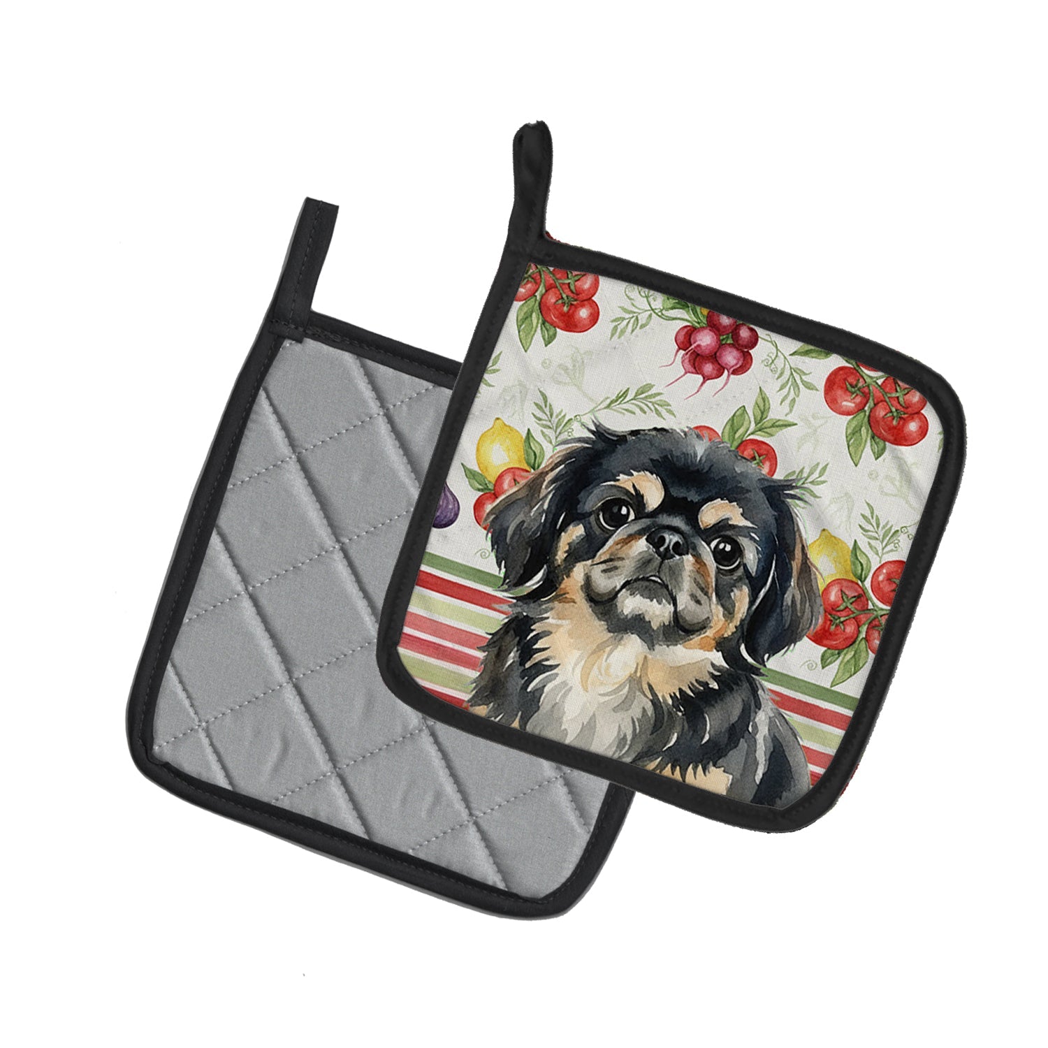 Black and Tan Pekingese Vegetables Pot Holder Set of 2 Heat Resistant Quilted Hot Pads 7.5 x 7.5 Inch, Insulated Kitchen Trivets for Cooking & Baking
