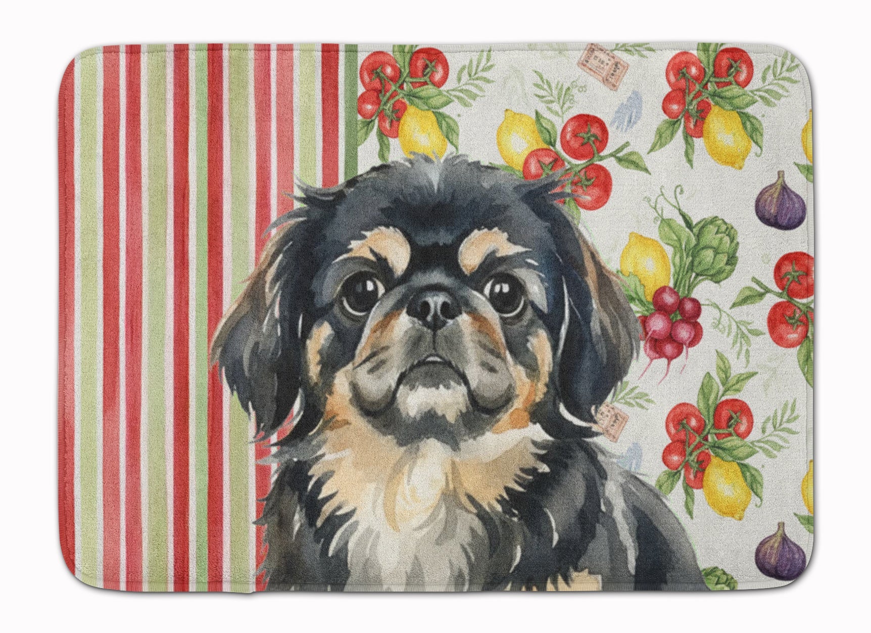 Black and Tan Pekingese Vegetables Memory Foam Kitchen Mat Machine Washable Anti-Fatigue Cushion Comfort Bath or Kitchen Rug