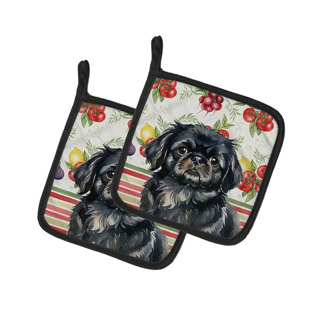 Black Pekingese Vegetables Pot Holder Set of 2 Heat Resistant Quilted Hot Pads 7.5 x 7.5 Inch, Insulated Kitchen Trivets for Cooking & Baking