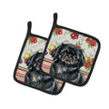 Black Pekingese Vegetables Pot Holder Set of 2 Heat Resistant Quilted Hot Pads 7.5 x 7.5 Inch, Insulated Kitchen Trivets for Cooking & Baking