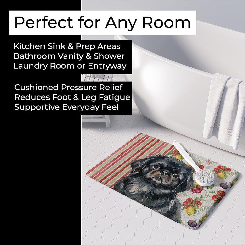 Black Pekingese Vegetables Memory Foam Kitchen Mat Machine Washable Anti-Fatigue Cushion Comfort Bath or Kitchen Rug