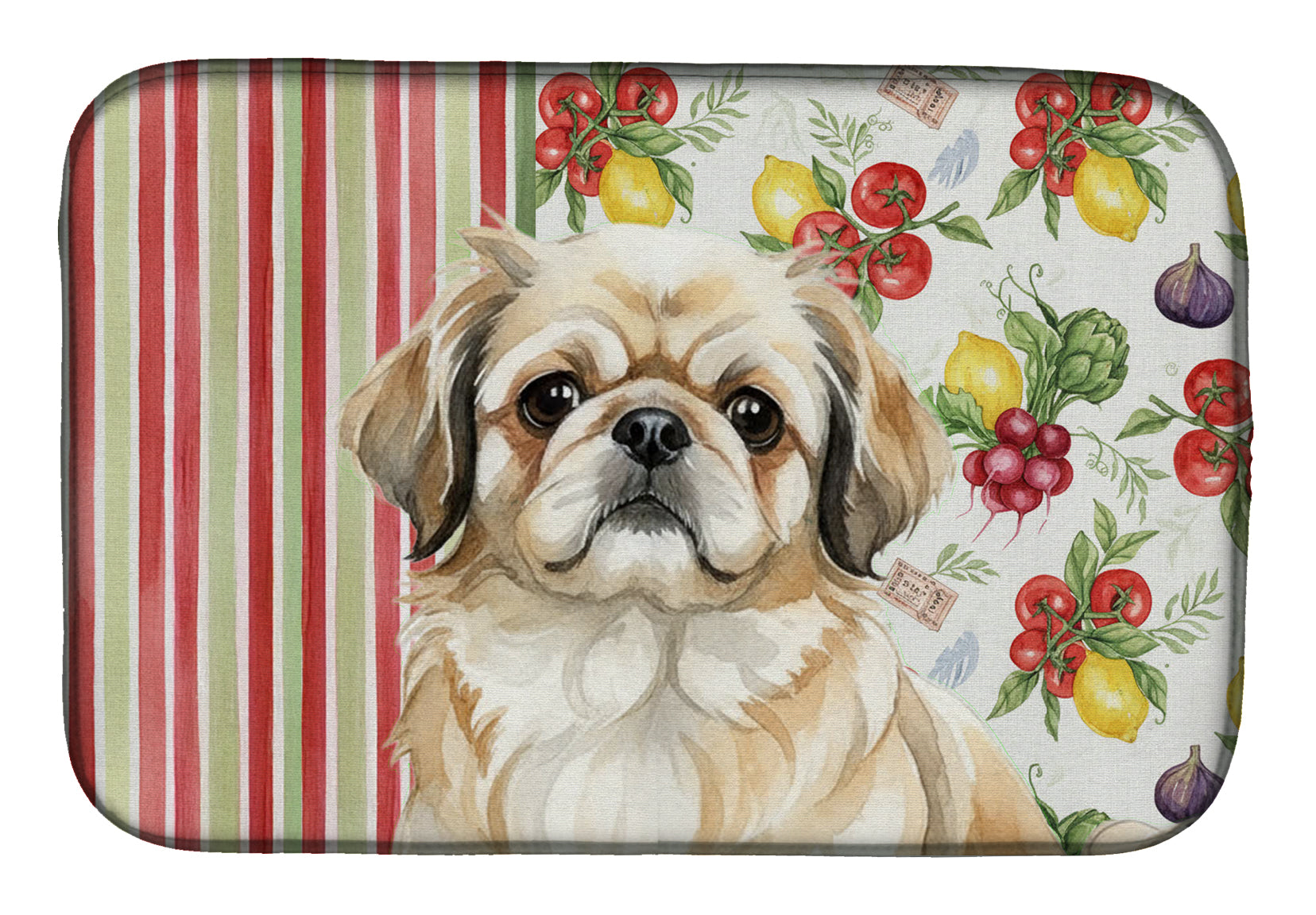 Fawn Pekingese Vegetables Dish Drying Mat Absorbent Dish Drying Mat Pad for Kitchen Counter Dish Drainer Mat for Countertop, 14 x 21", Multicolor