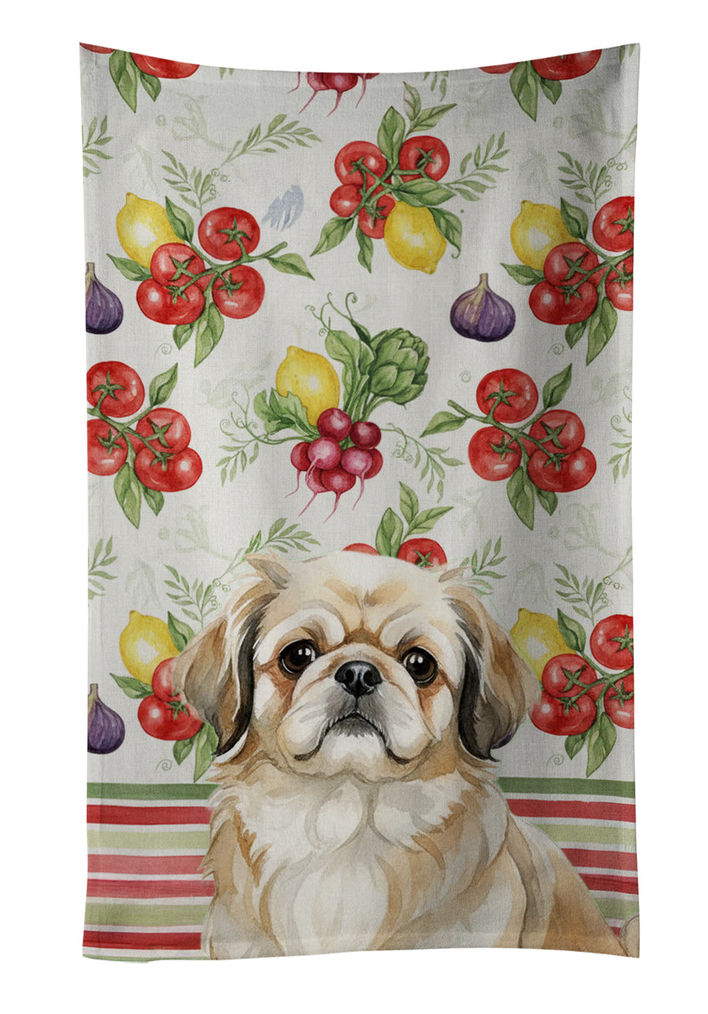 Fawn Pekingese Vegetables Kitchen Towel Velour Plush Front and Cotton Loop Back Machine Washable