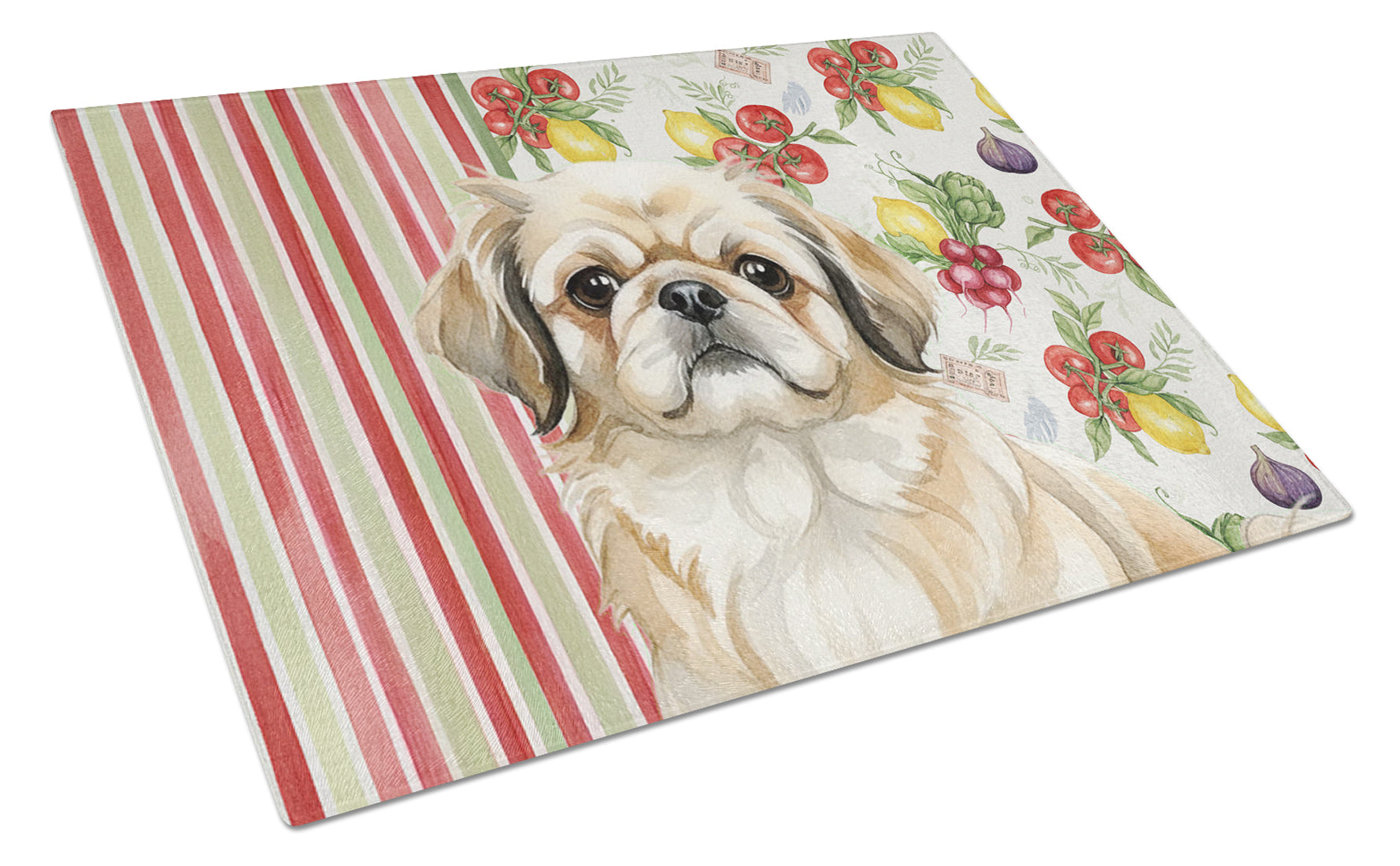 Fawn Pekingese Vegetables Cutting Board Tempered Glass Kitchen Cutting Surface, Heat Resistant Chopping, Non-Slip Feet, Food Prep & Serving