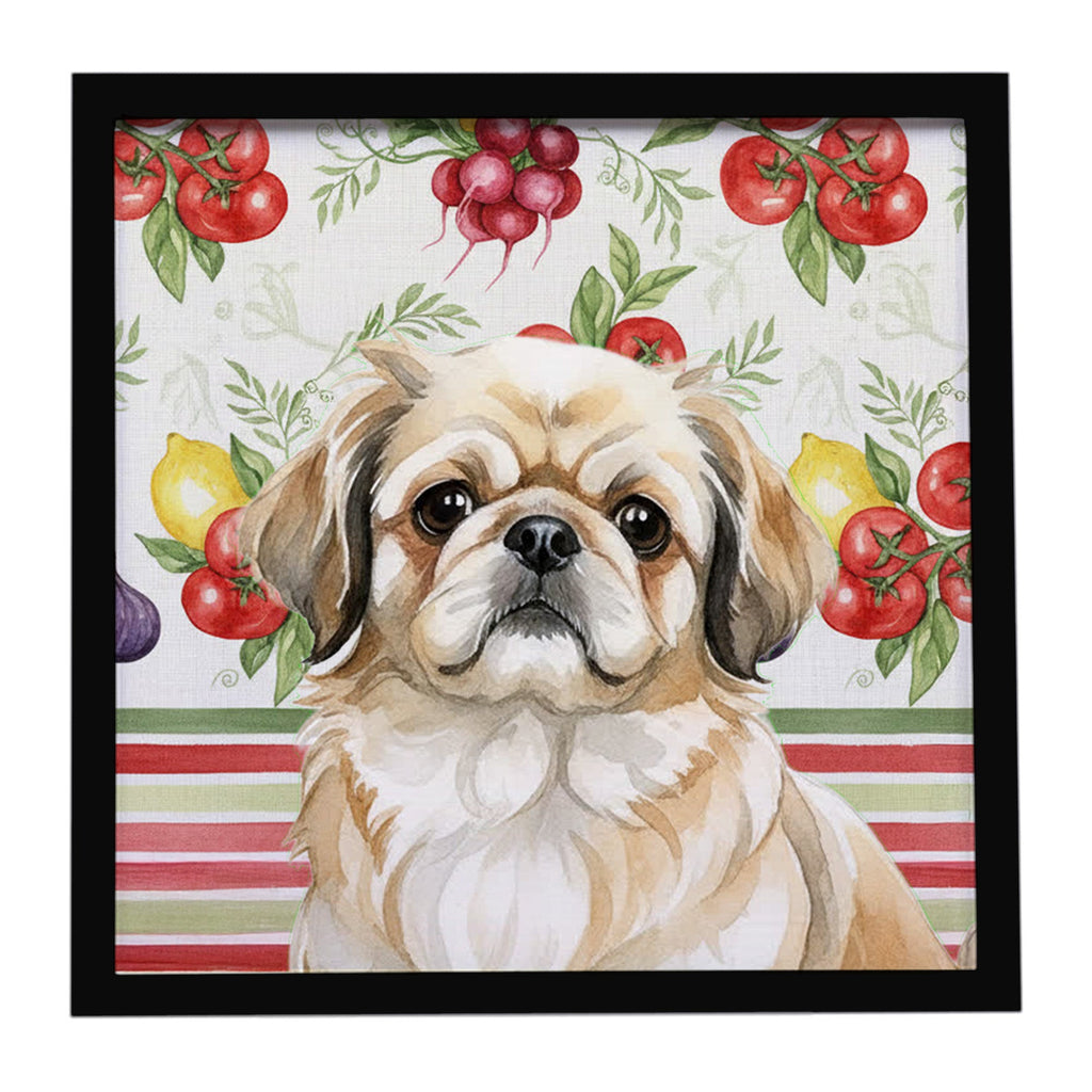 Fawn Pekingese Vegetables Framed Metal Print Bathroom, Kitchen, Office, Home Decor Wall Art Ready to Hang, Square, 8X8