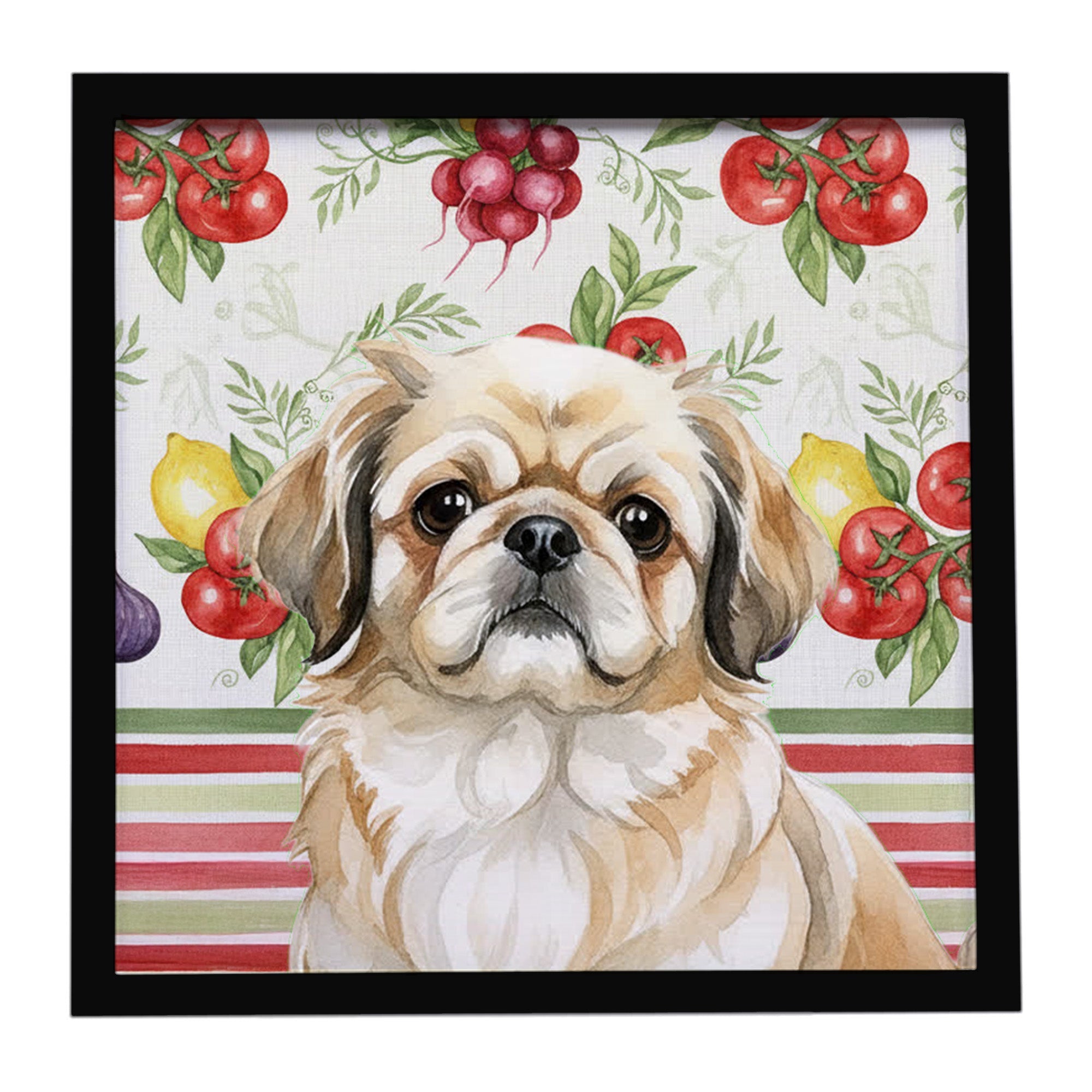 Fawn Pekingese Vegetables Framed Metal Print Bathroom, Kitchen, Office, Home Decor Wall Art Ready to Hang, Square, 8X8