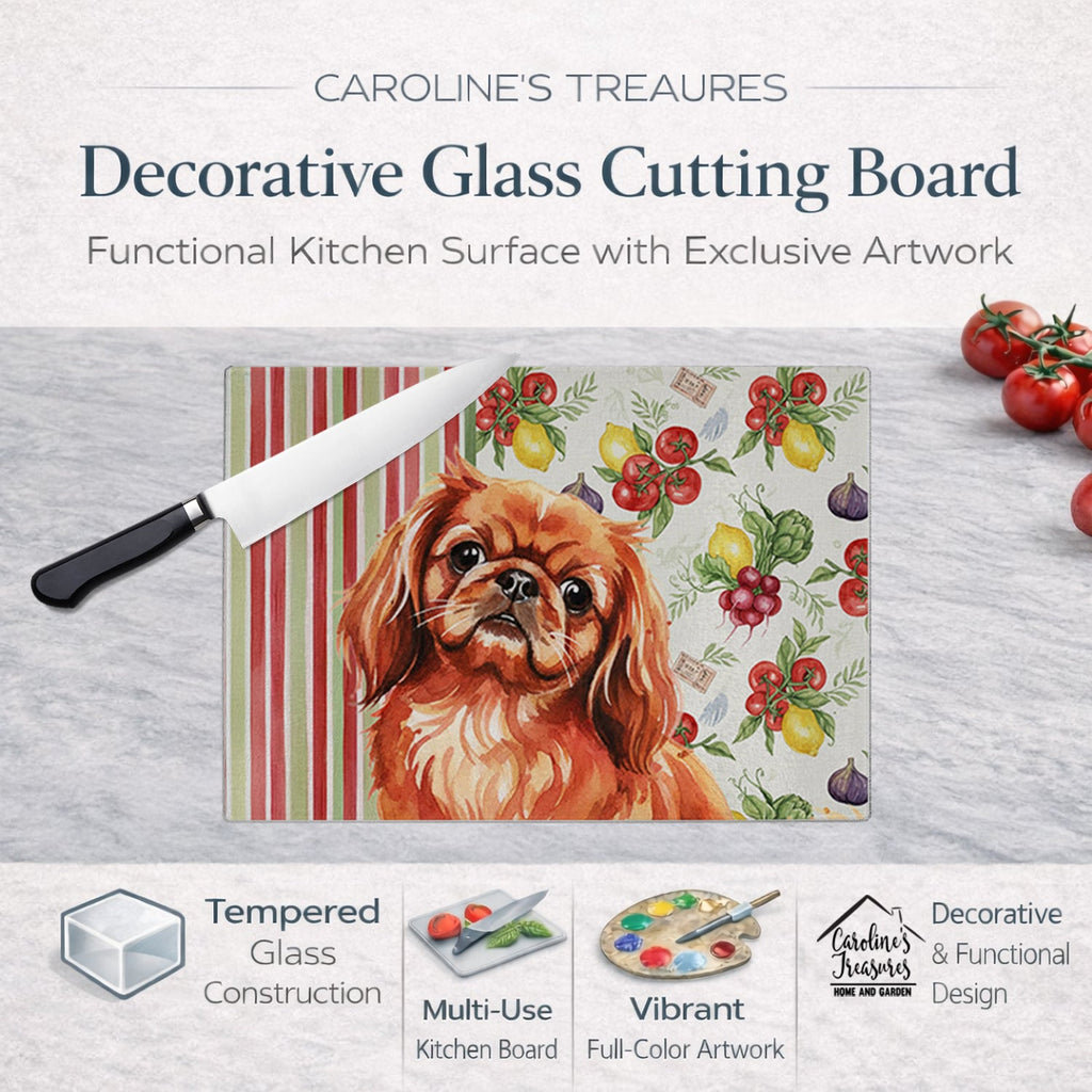 Red Pekingese Vegetables Cutting Board Tempered Glass Kitchen Cutting Surface, Heat Resistant Chopping, Non-Slip Feet, Food Prep & Serving