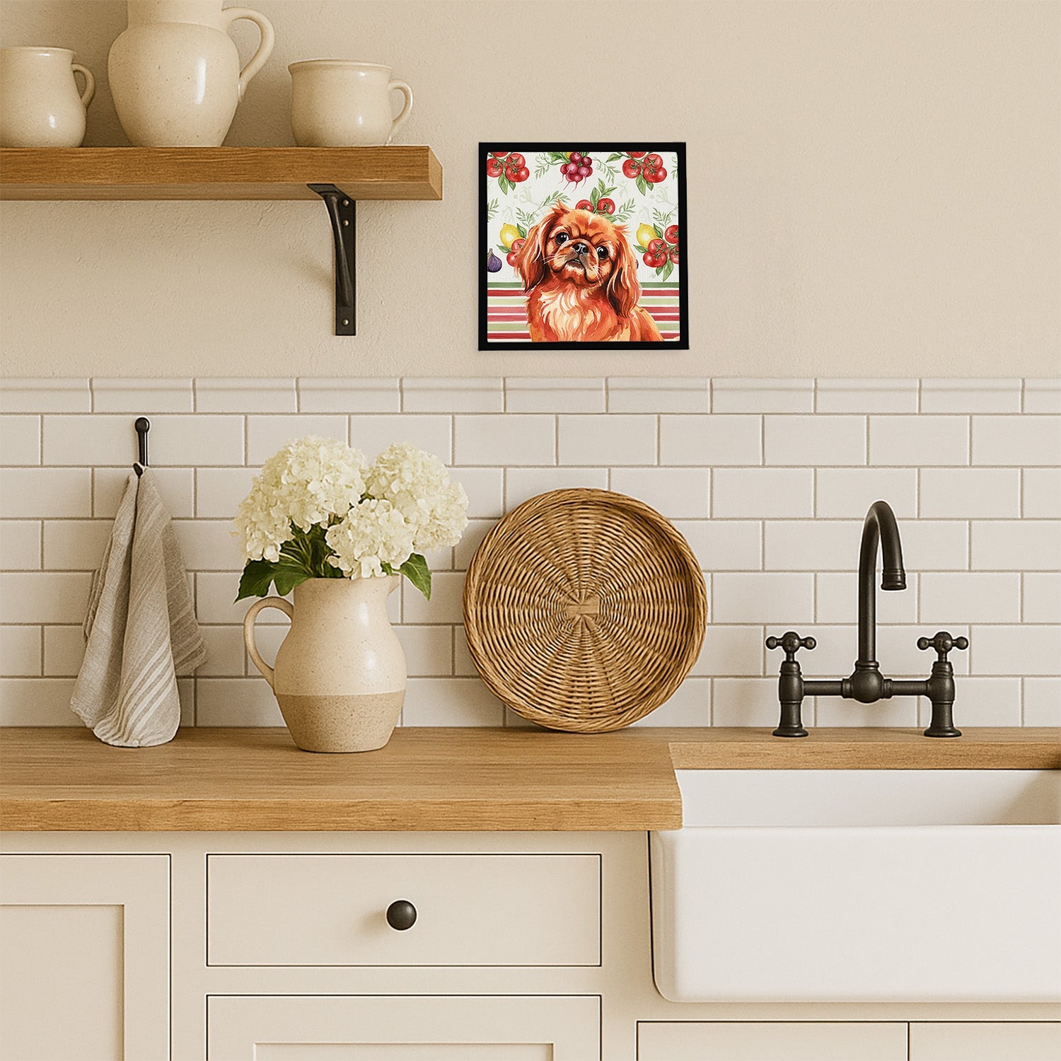 Red Pekingese Vegetables Framed Metal Print Bathroom, Kitchen, Office, Home Decor Wall Art Ready to Hang, Square, 8X8