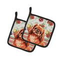 Red Pekingese Vegetables Pot Holder Set of 2 Heat Resistant Quilted Hot Pads 7.5 x 7.5 Inch, Insulated Kitchen Trivets for Cooking & Baking