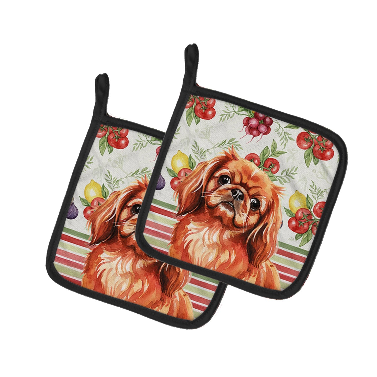 Red Pekingese Vegetables Pot Holder Set of 2 Heat Resistant Quilted Hot Pads 7.5 x 7.5 Inch, Insulated Kitchen Trivets for Cooking & Baking
