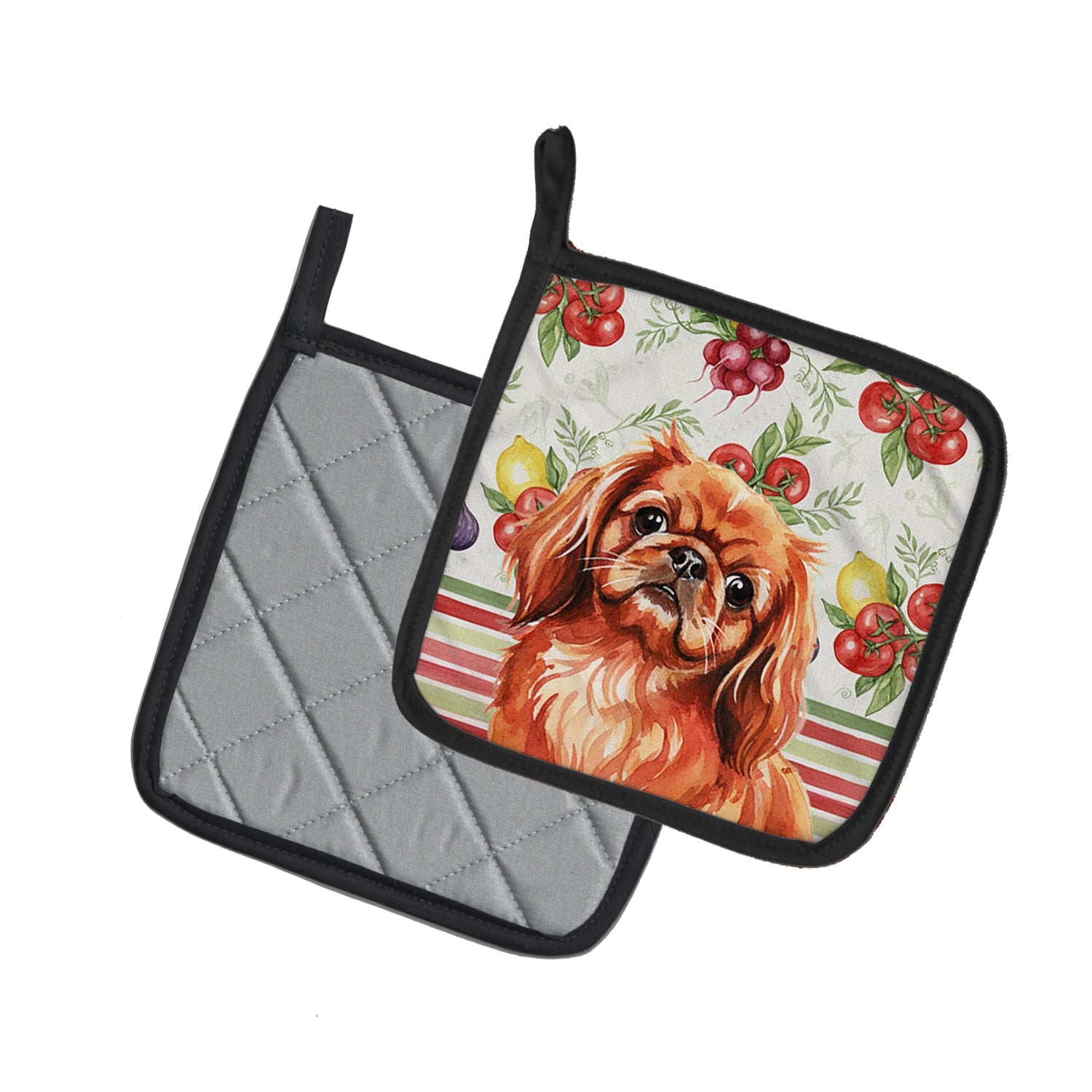 Red Pekingese Vegetables Pot Holder Set of 2 Heat Resistant Quilted Hot Pads 7.5 x 7.5 Inch, Insulated Kitchen Trivets for Cooking & Baking