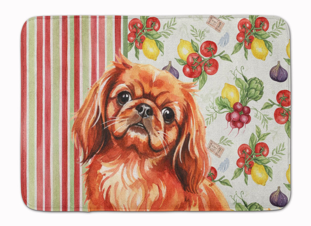 Red Pekingese Vegetables Memory Foam Kitchen Mat Machine Washable Anti-Fatigue Cushion Comfort Bath or Kitchen Rug