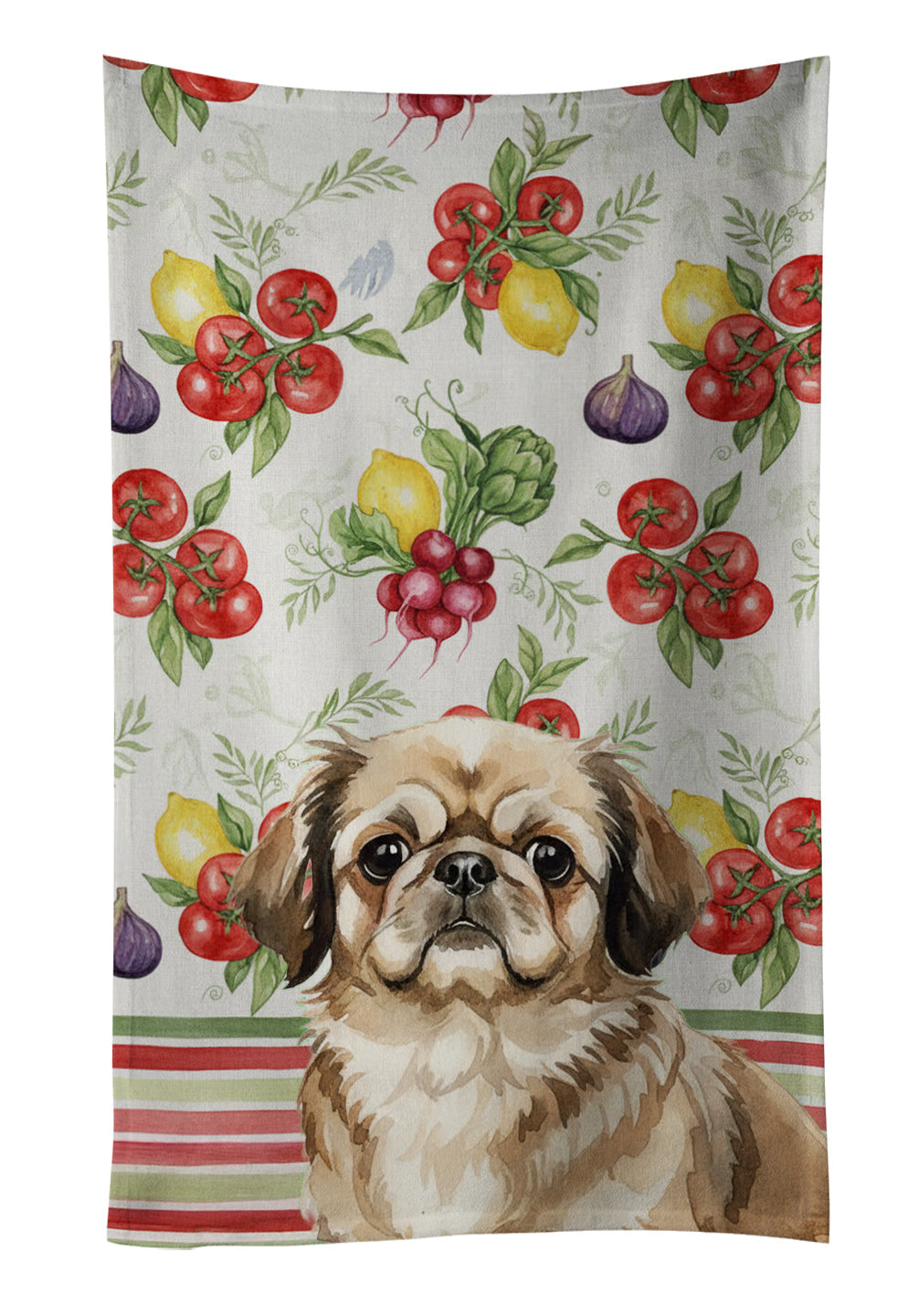 Sable Pekingese Vegetables Kitchen Towel Velour Plush Front and Cotton Loop Back Machine Washable