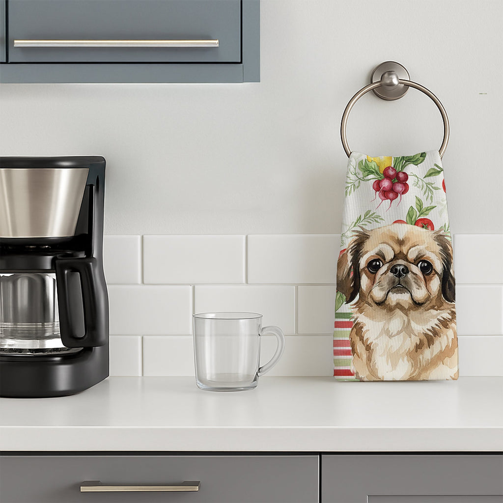 Sable Pekingese Vegetables Kitchen Towel Velour Plush Front and Cotton Loop Back Machine Washable